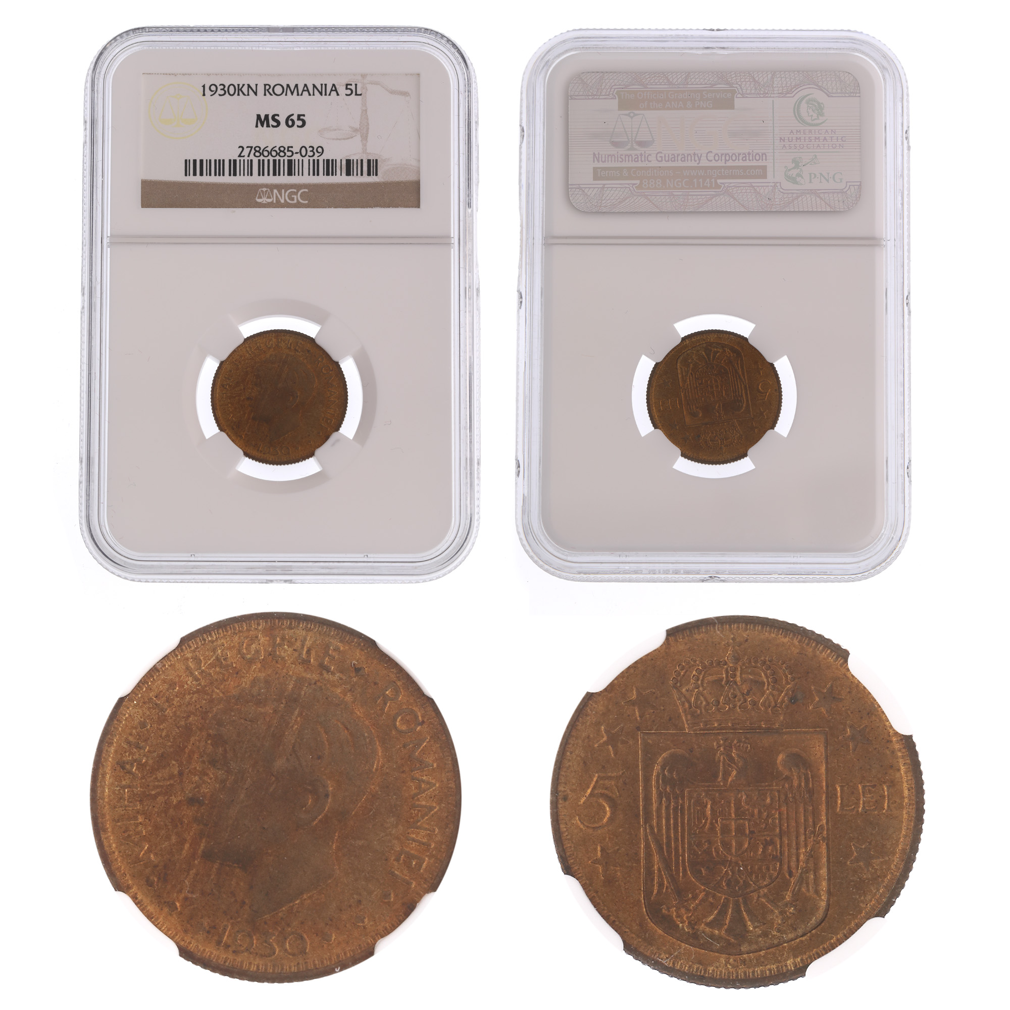 Moneda 5 Lei 1930KN, MS 65