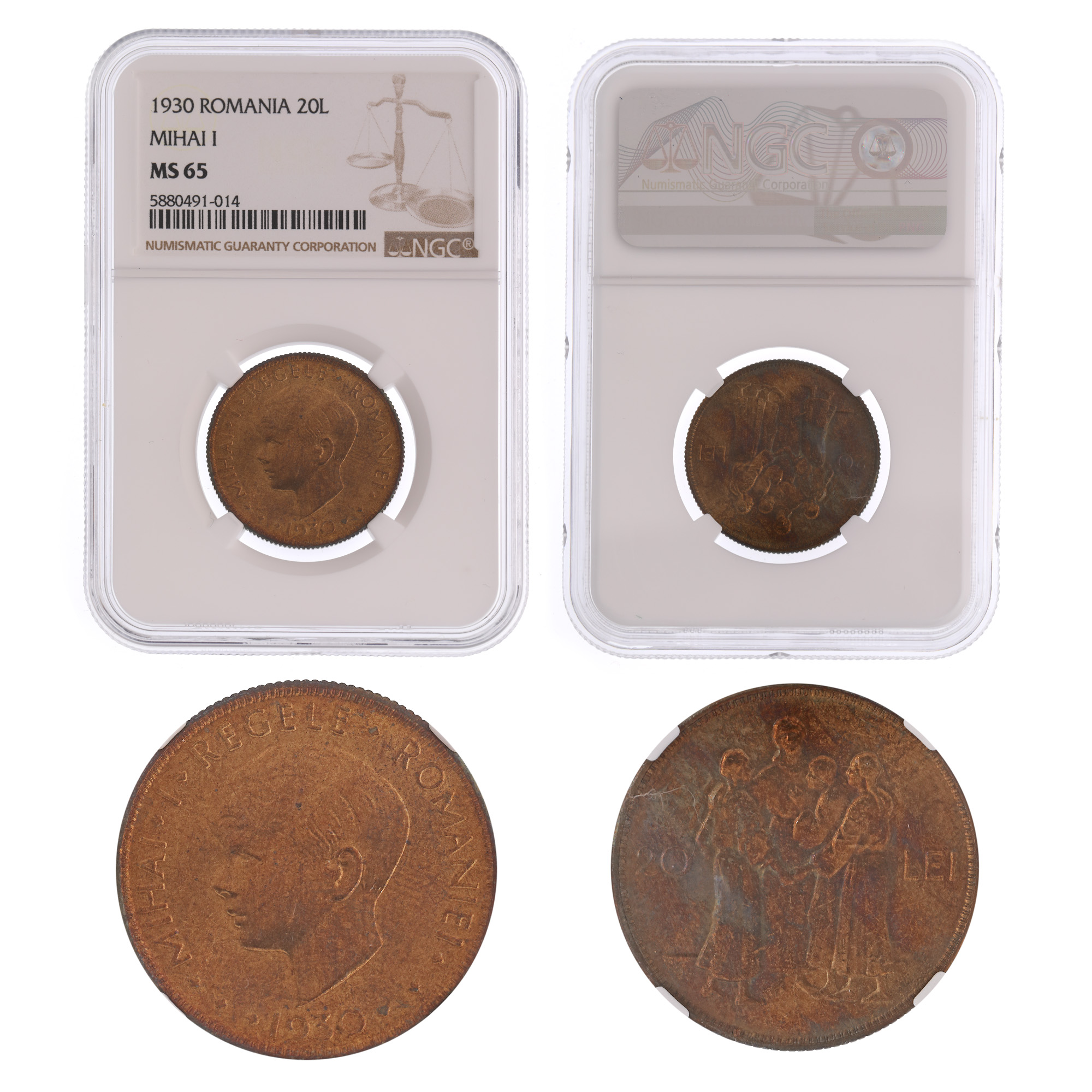20 Lei 1930 coin, MS 65, London no mark