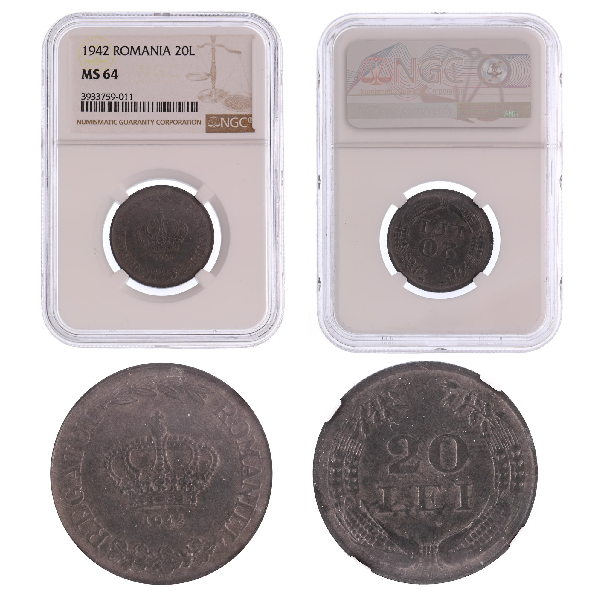 20 Lei 1942 coin, MS 64