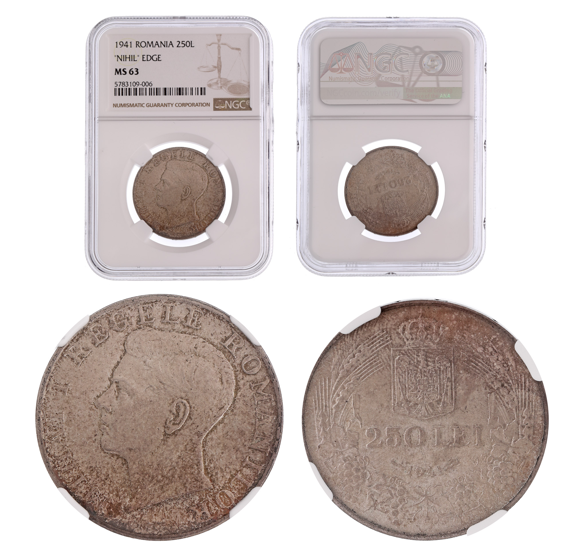Moneda 250 Lei 1941, MS 63, argint