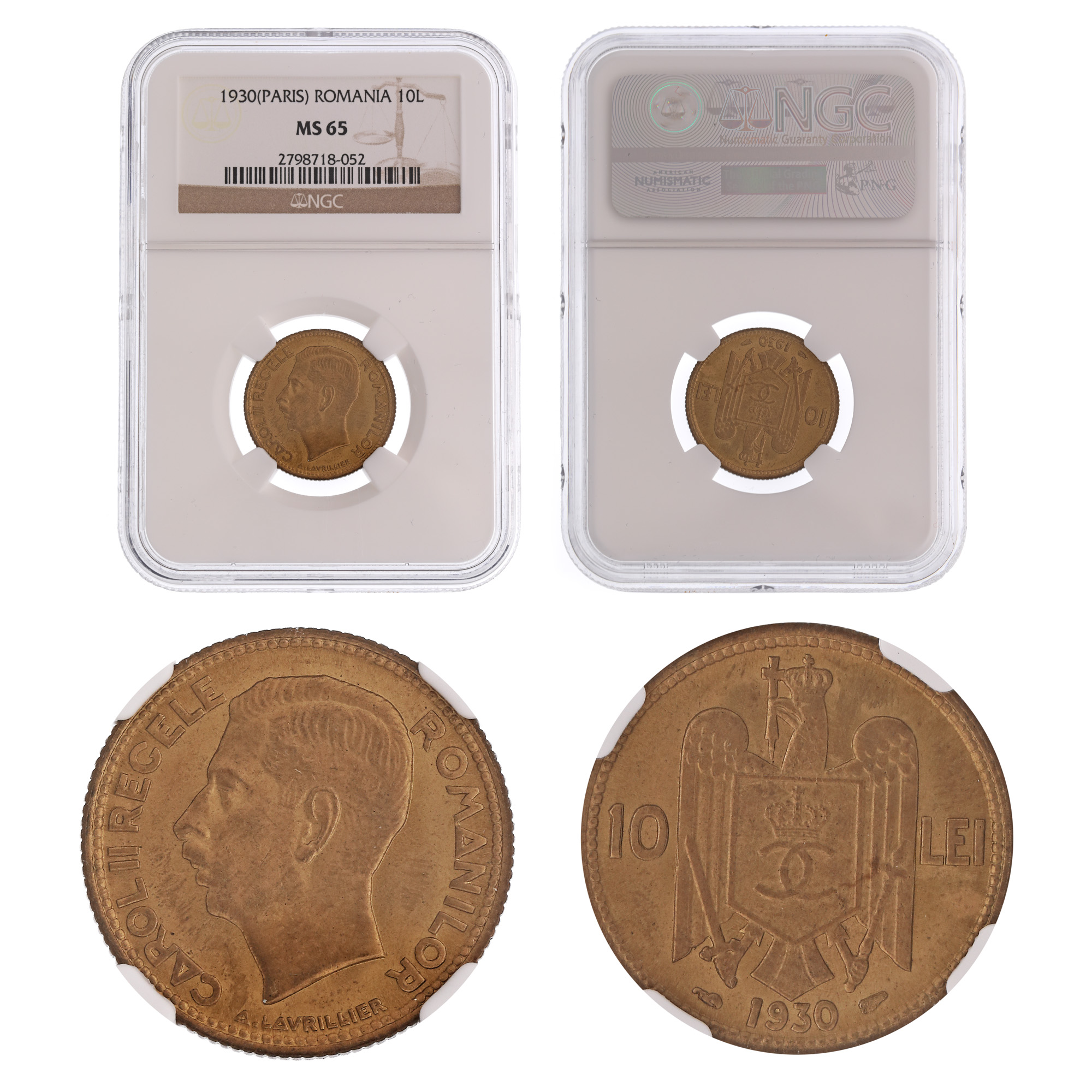 10 Lei 1930 coin, MS 65, Paris
