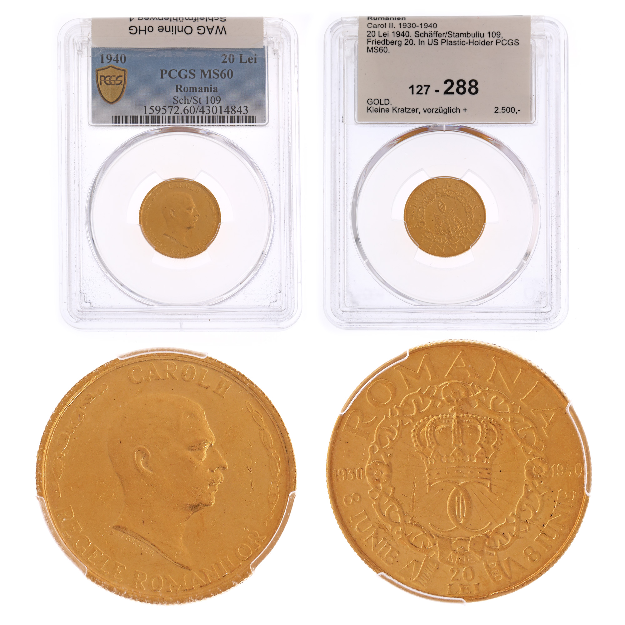 Moneda 20 Lei 1940, MS 60, aur