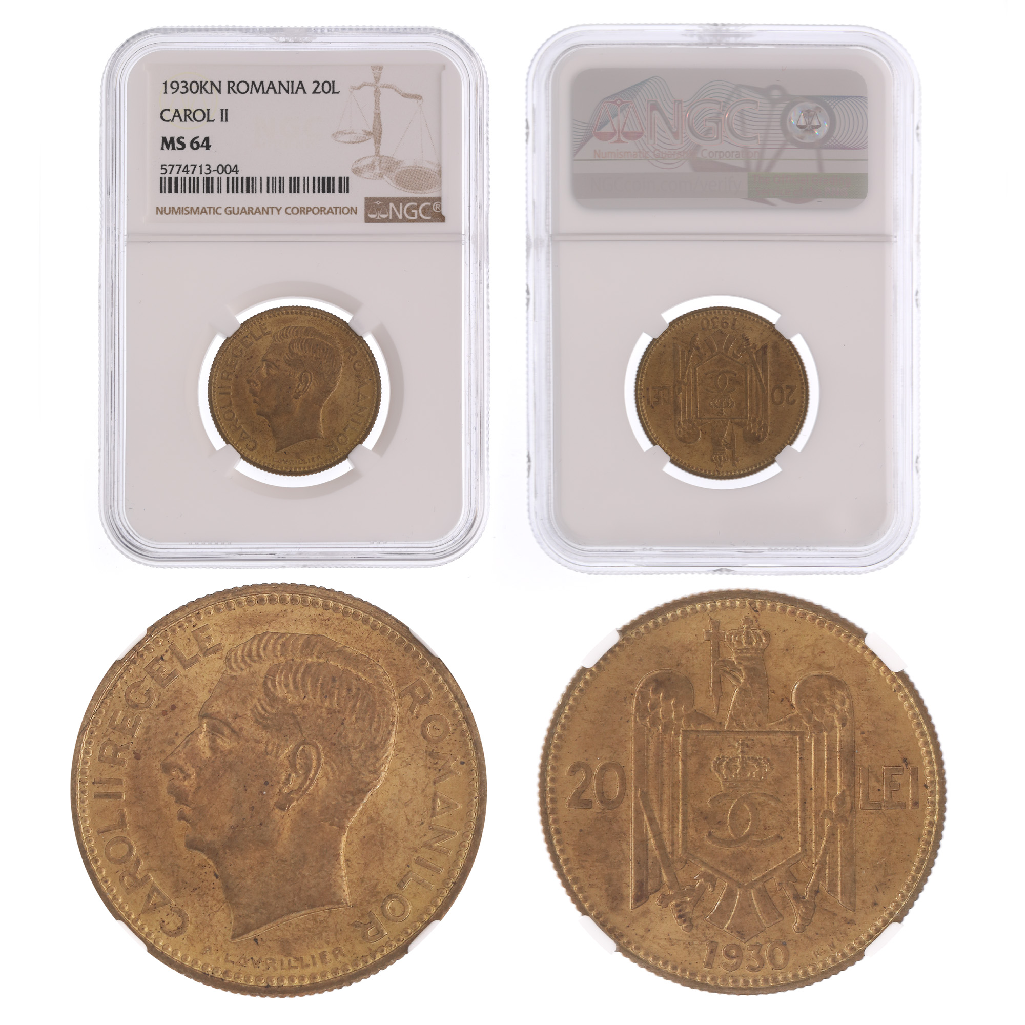 Moneda 20 Lei 1930KN, MS 64