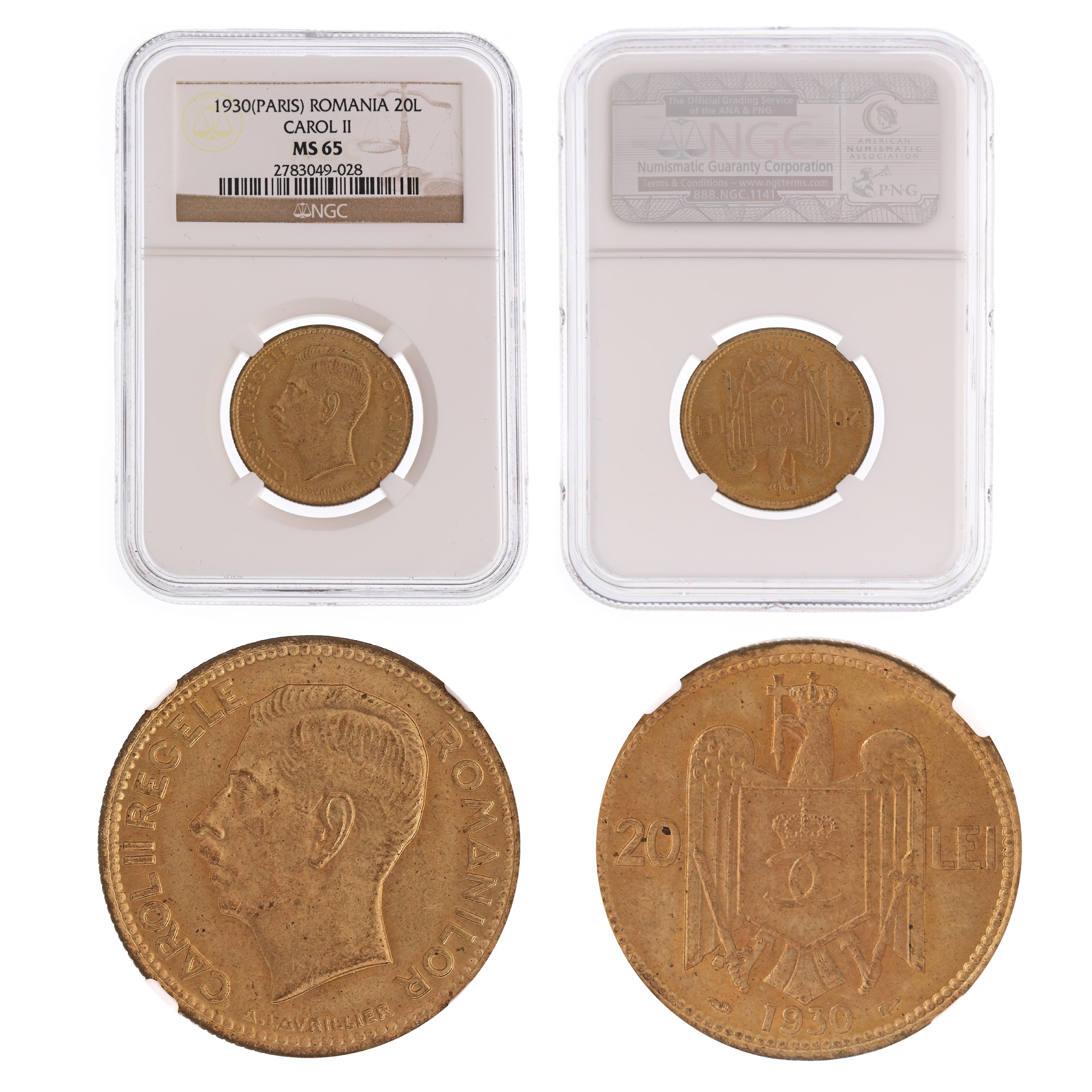 20 Lei 1930 coin, MS 65, Paris