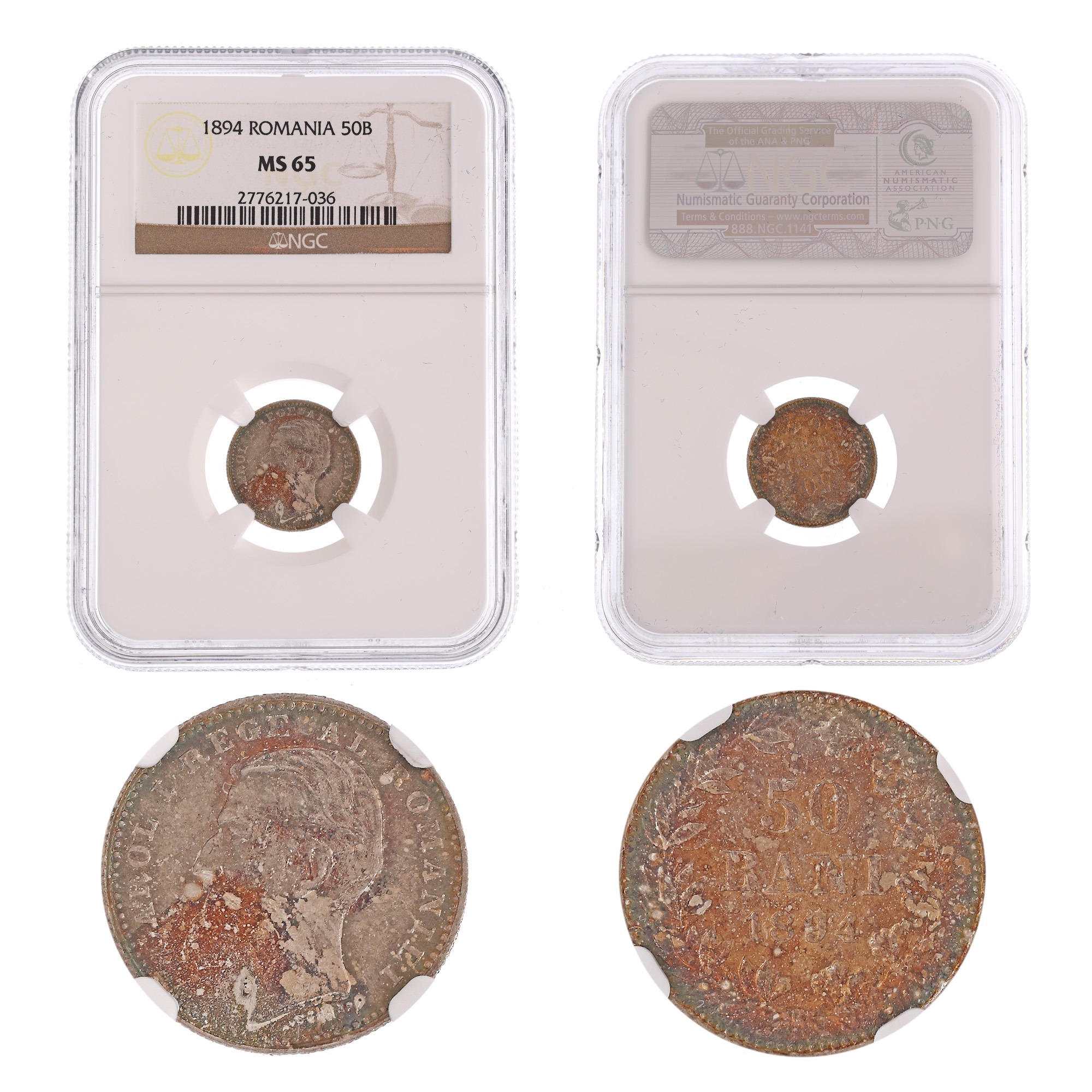 50 Bani 1894 coin, MS 65, silver