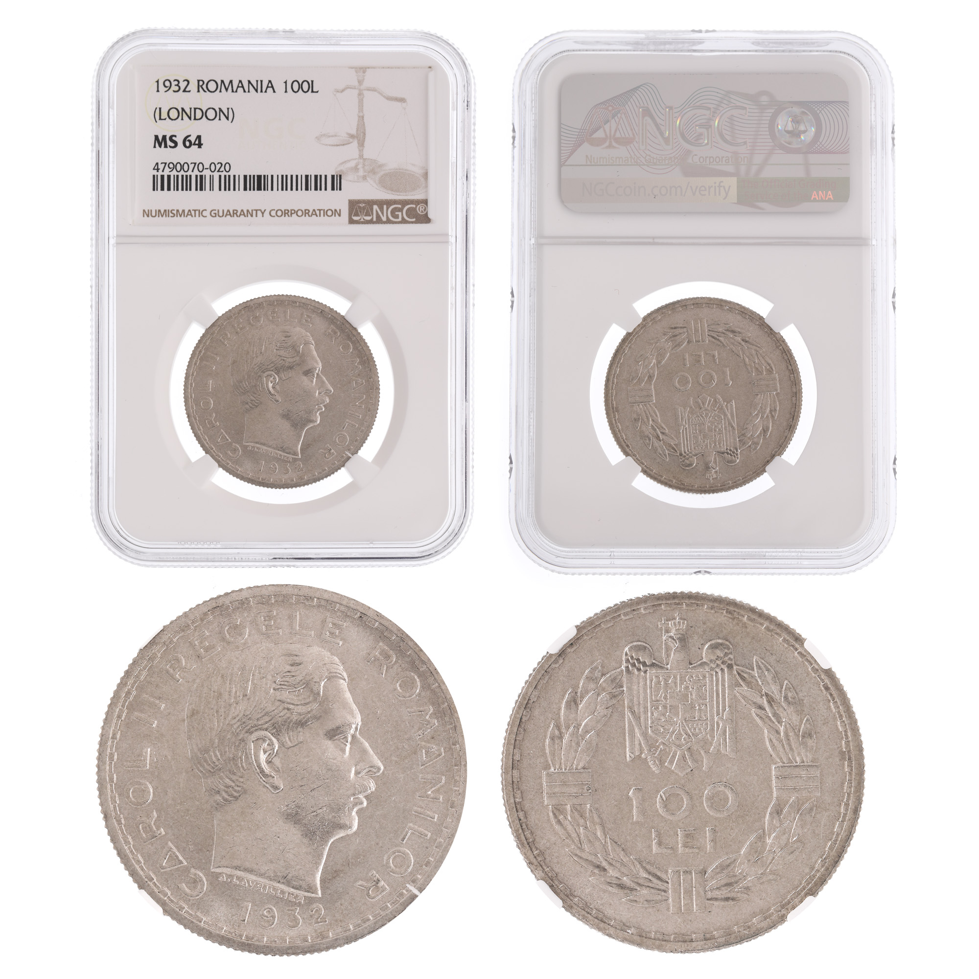 Moneda 100 Lei 1932, MS 64, Londra