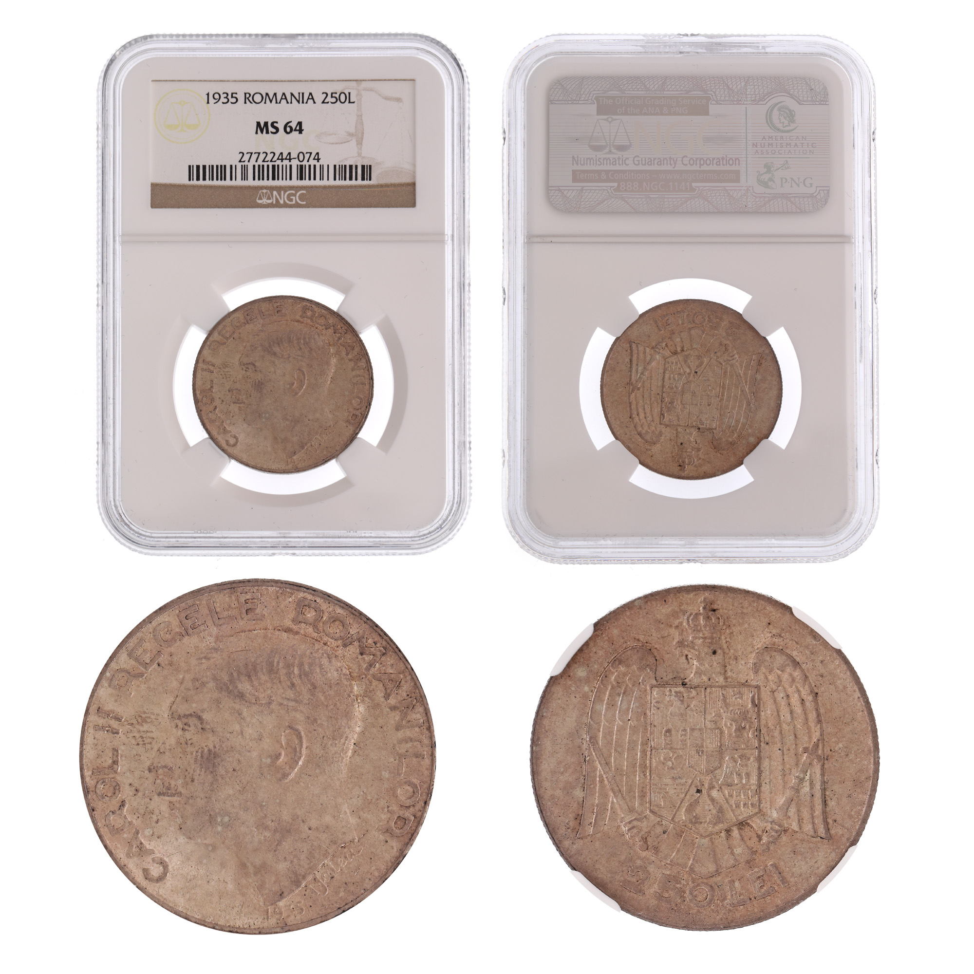 Moneda 250 Lei 1935, MS 64, argint