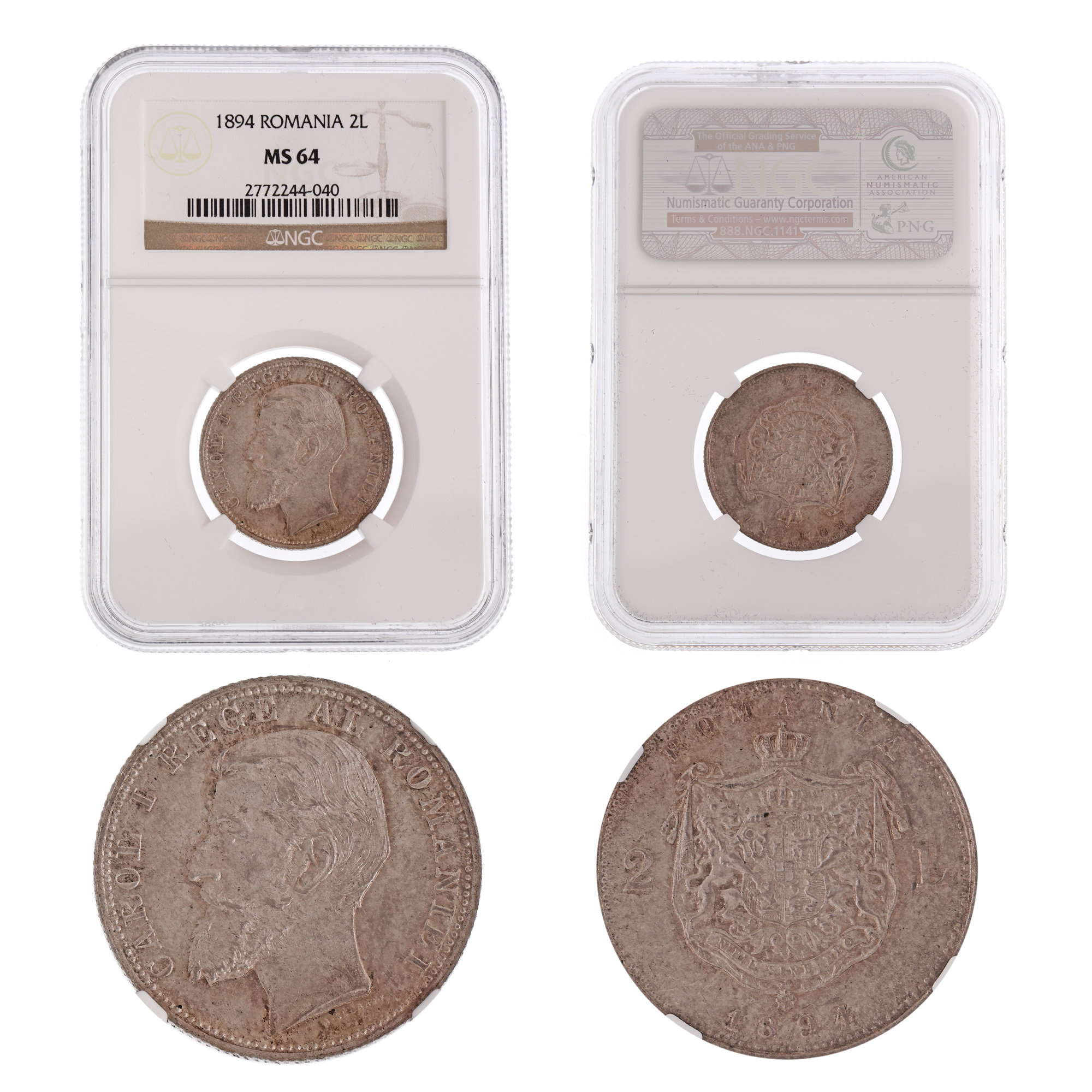 2 Lei 1894 coin, MS 64, silver