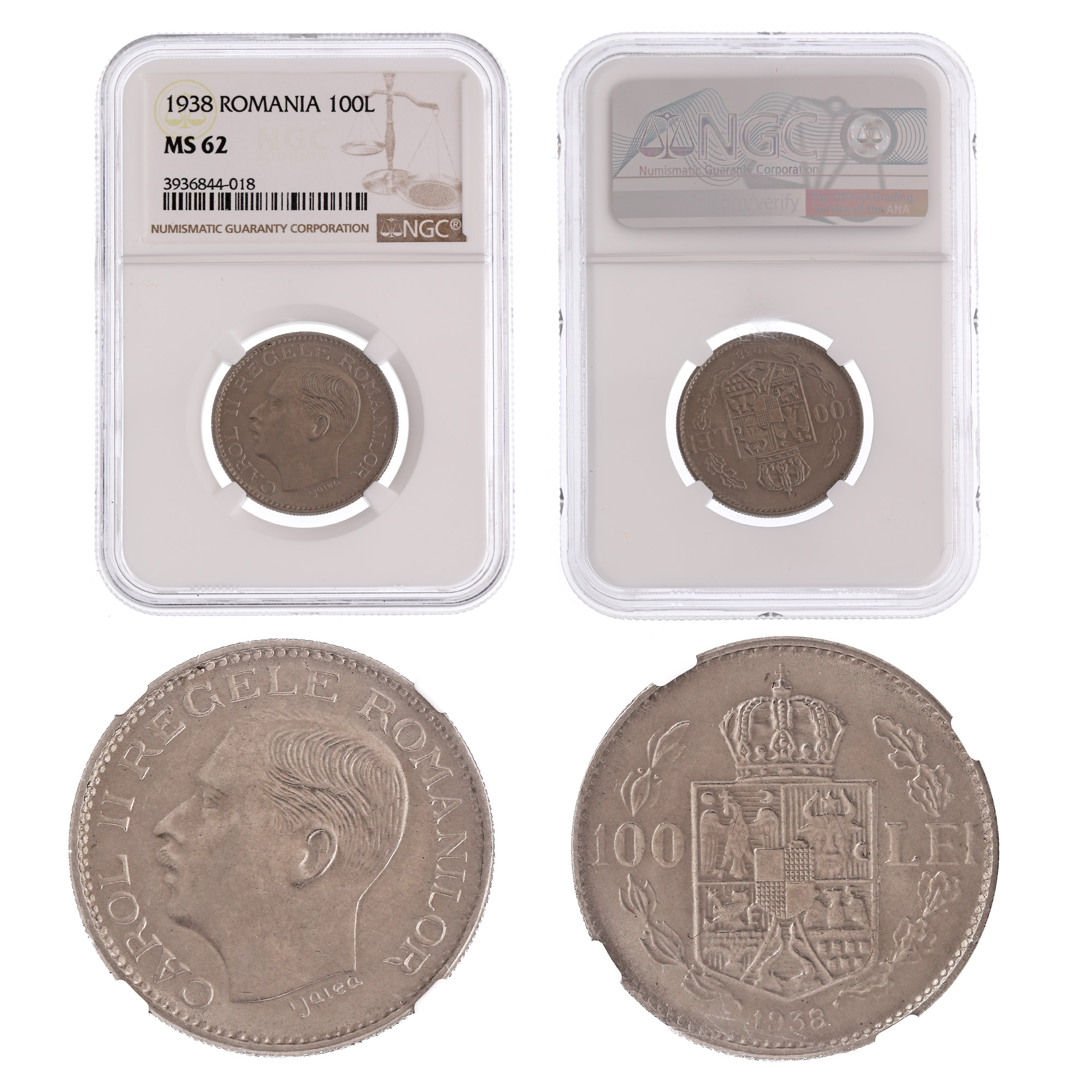 Moneda 100 Lei 1938, MS 62