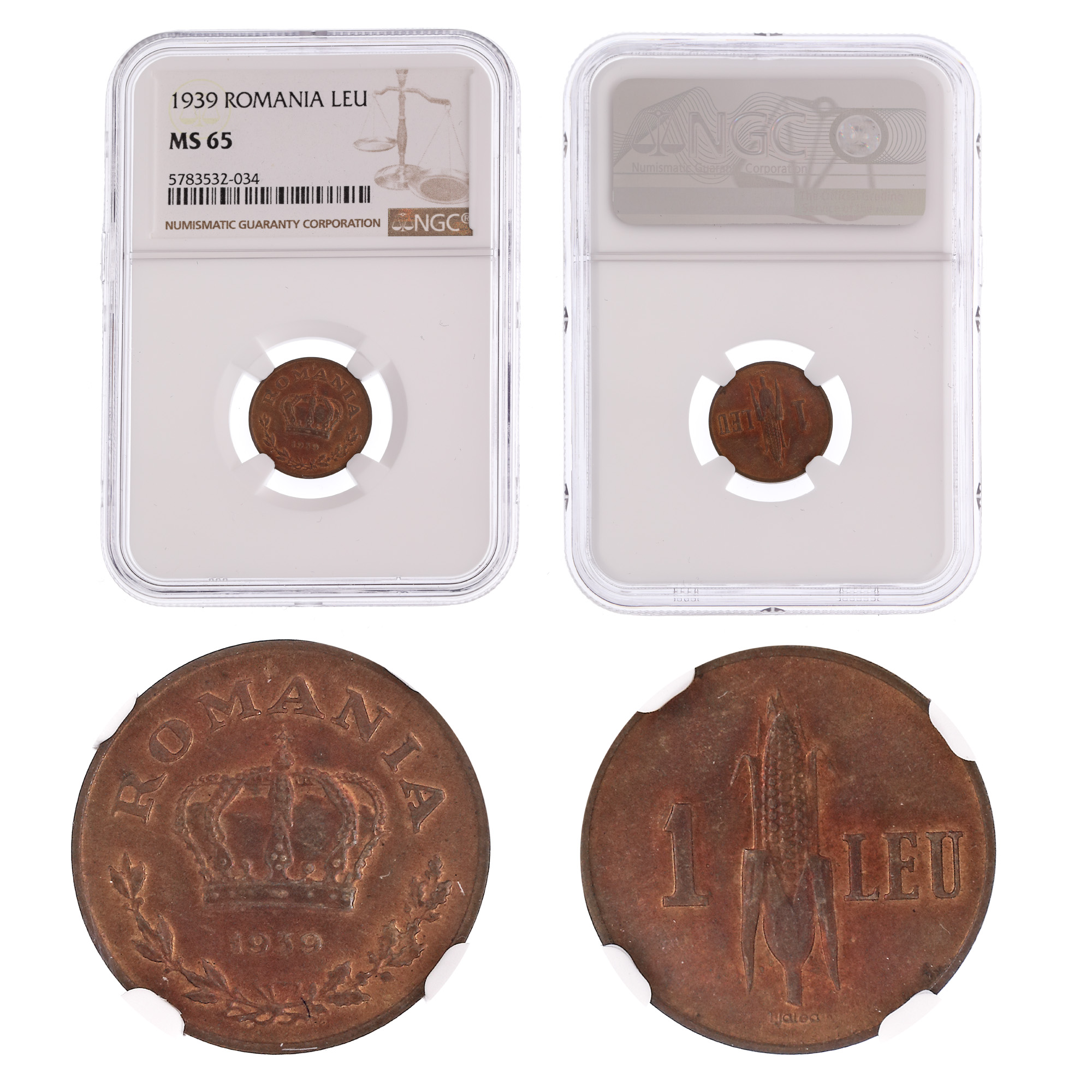 Moneda 1 Leu 1939, MS 65