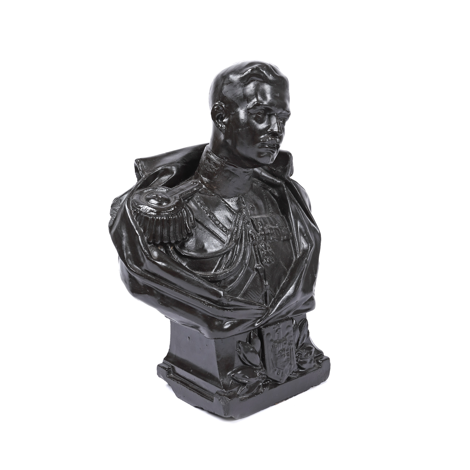 Bust sculpture of King Carol II, executed by W. Klein, in the Henrich Paulini studio, Brașov, around 1935