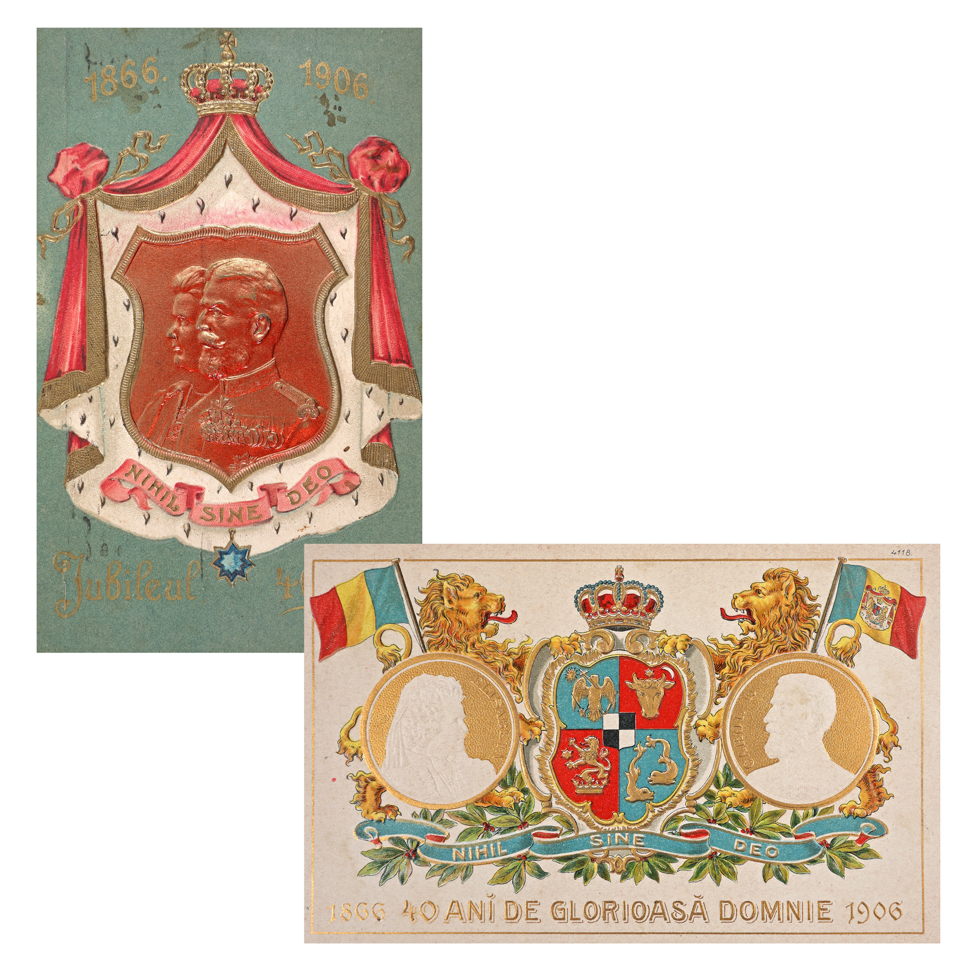 Lot format din două cărți poștale ”40 de ani de Glorioasă Domnie”, București, 1906, de colecție