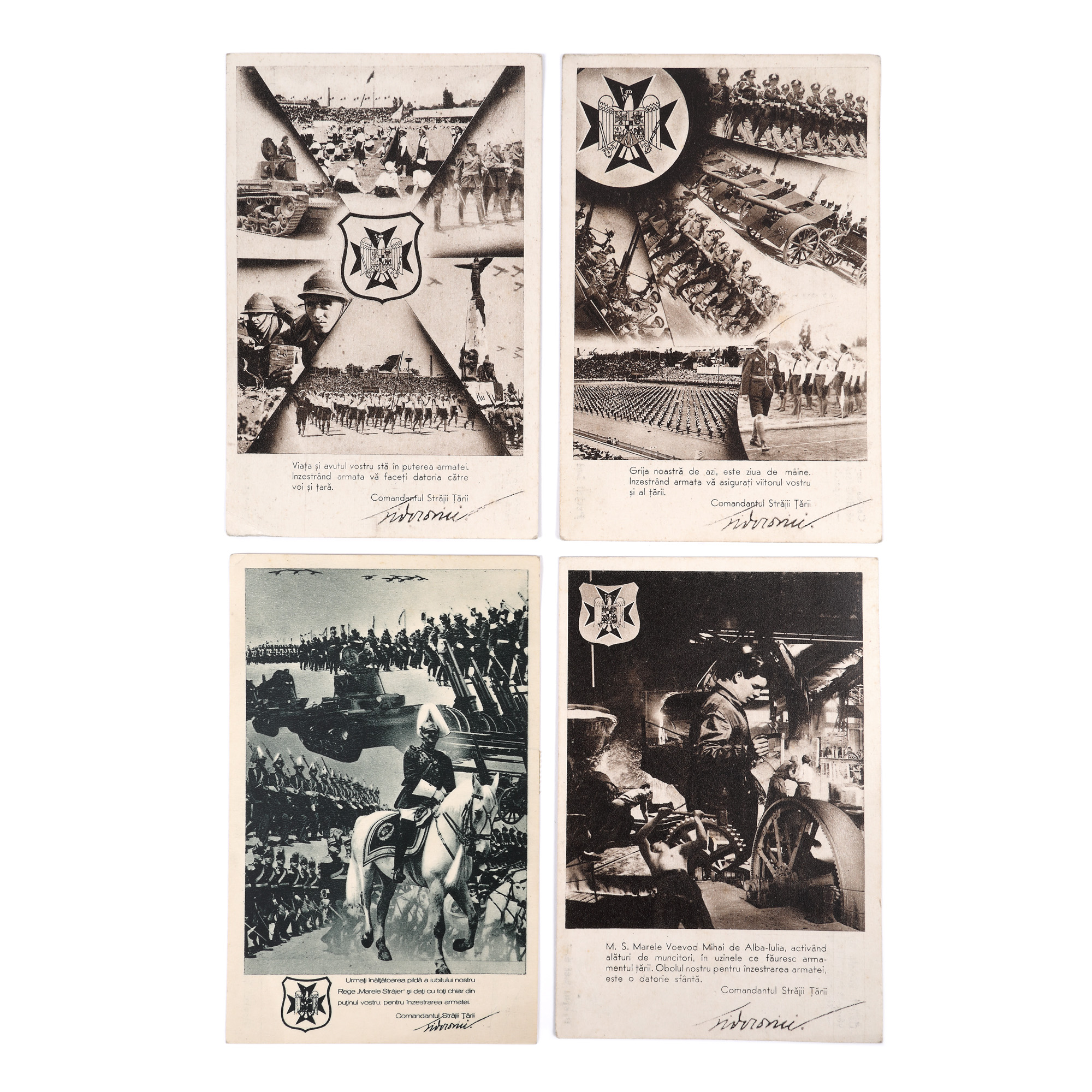 Four Straja Țării (Guardian of the Country) postcards, around 1935