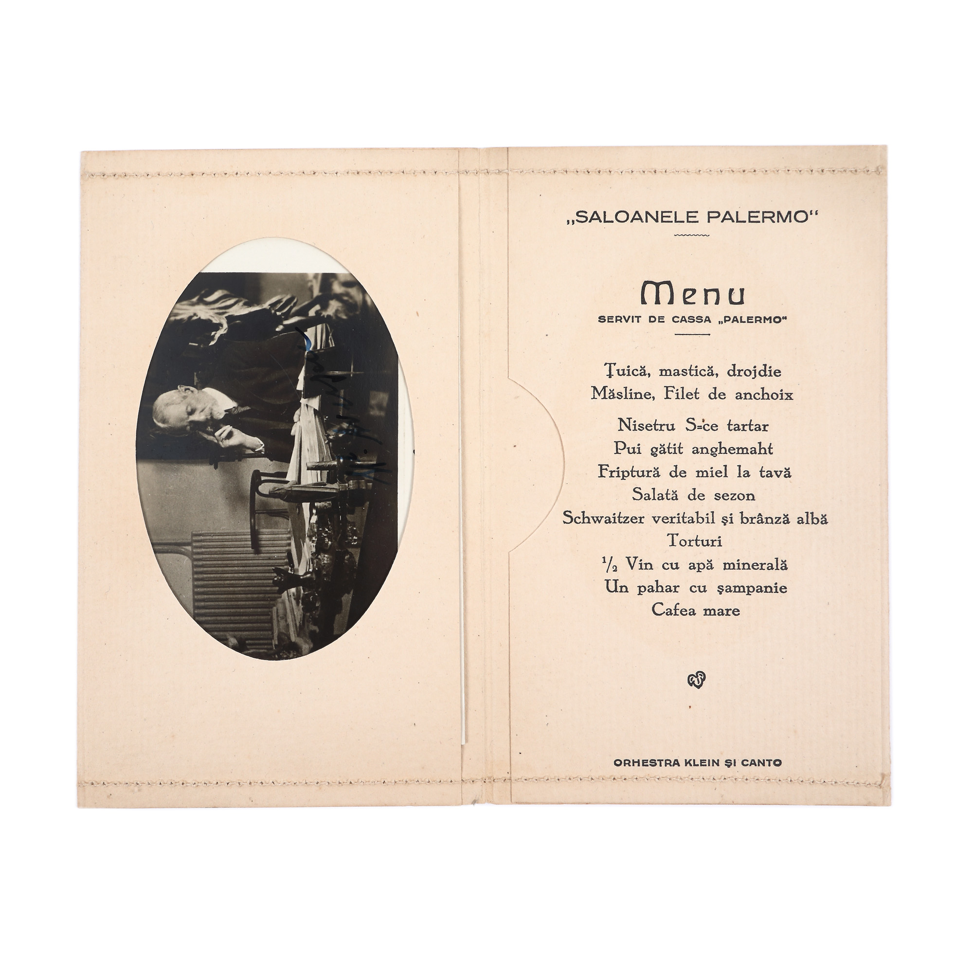 Meniu ”Banchetul Partidului Poporului” oferit cu ocazia aniversării a 12 ani de la înființare, 16 aprilie 1932, cu fotografia și semnătura olografă a mareșalului Averescu
