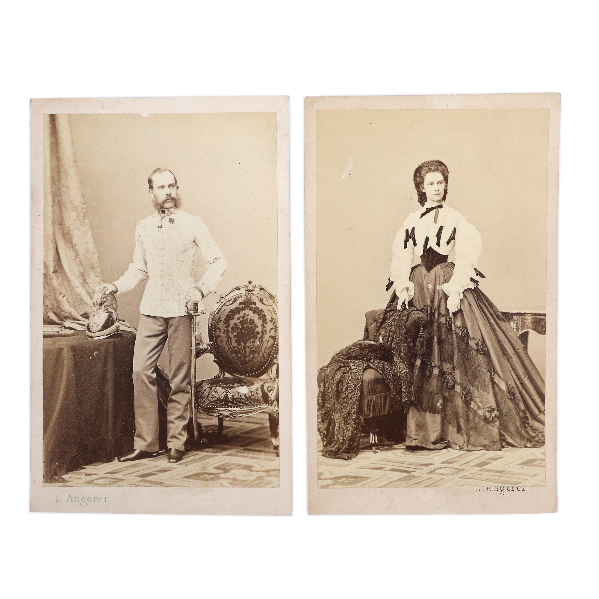 Lot format din două fotografii ilustrându-i pe Împăratul Franz Joseph și Împărăteasa Elisabeta, cca. 1860