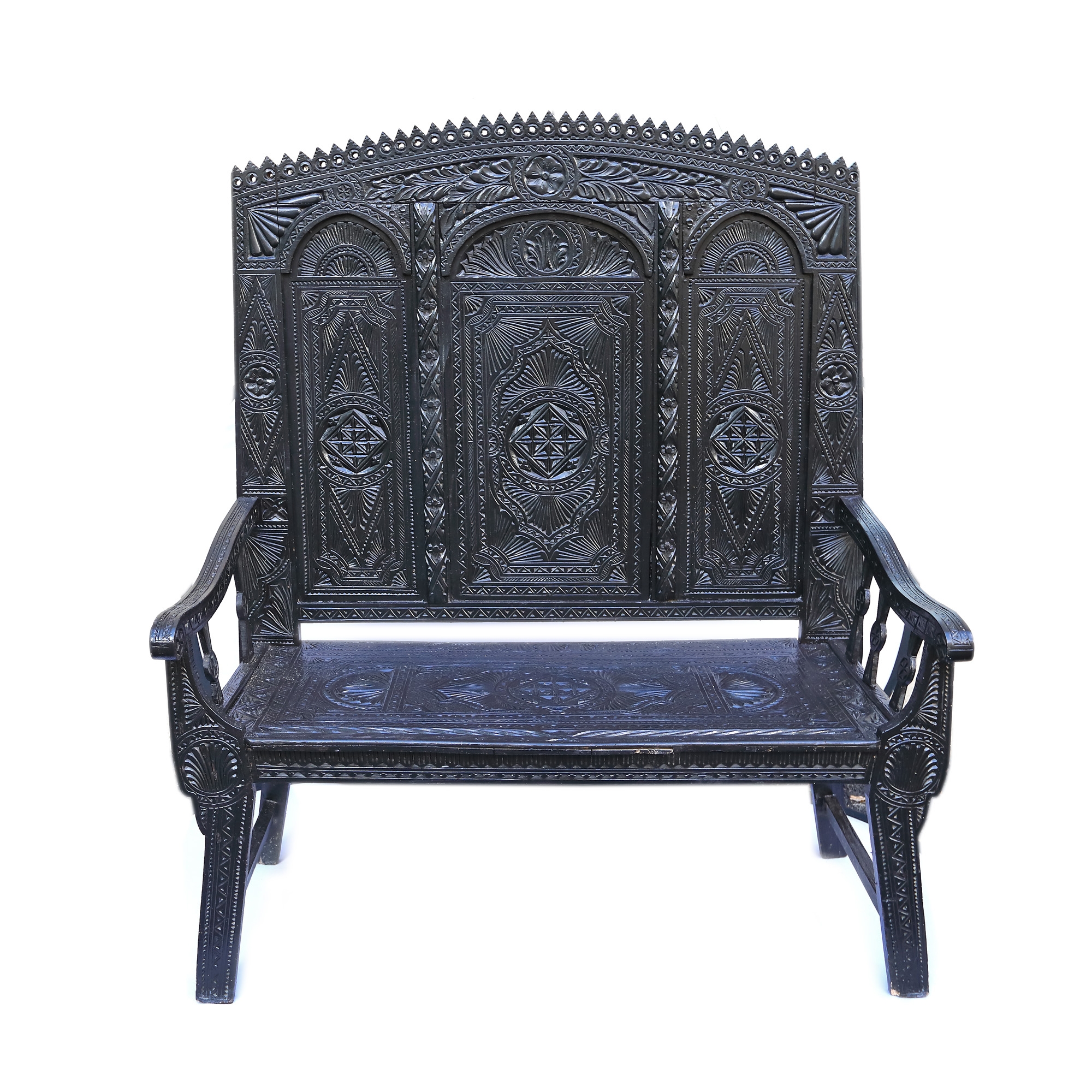 Bench executed in Neo-Romanian style, first half of the 20th Century