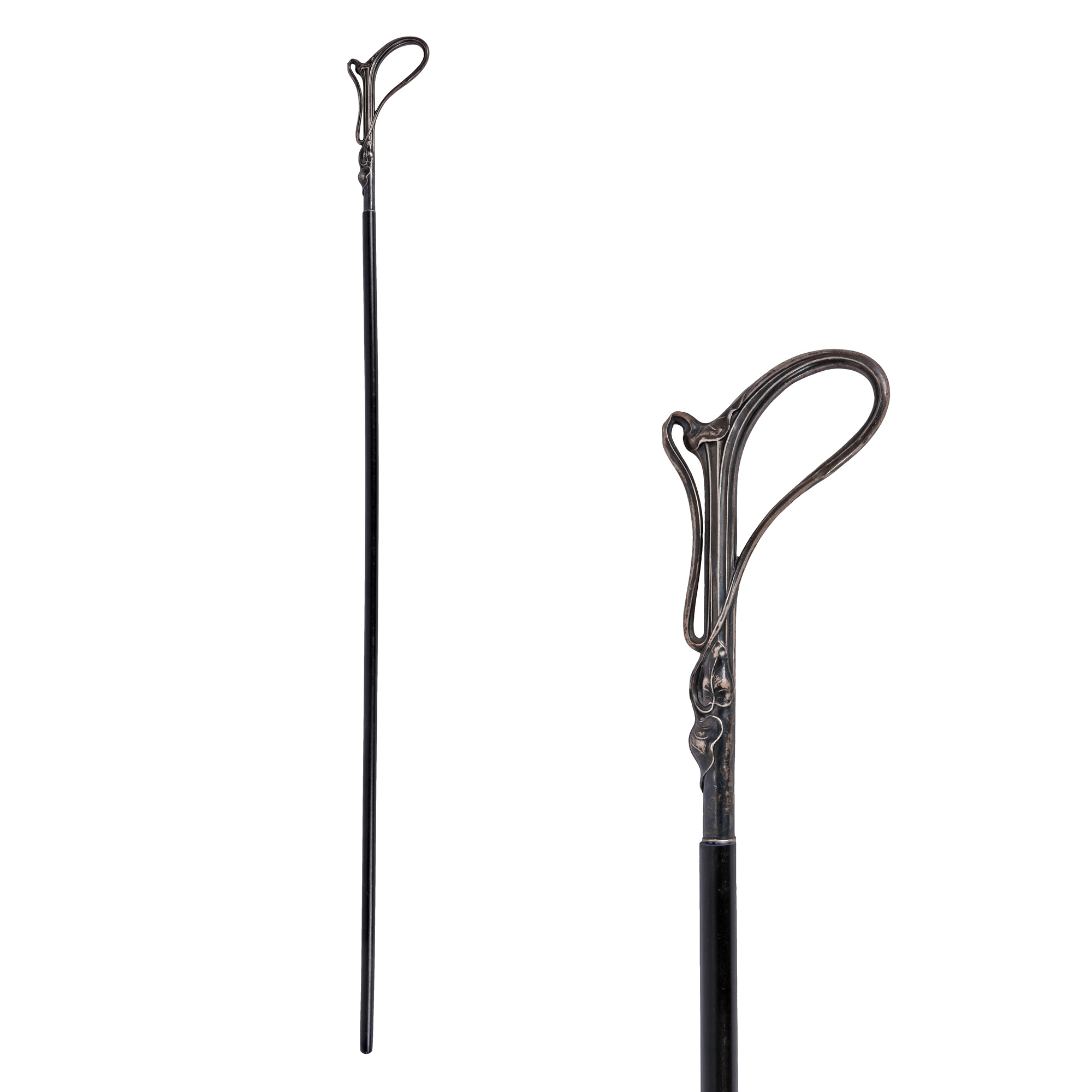 Cane with silver handle, Art Nouveau manner, approx. 1900