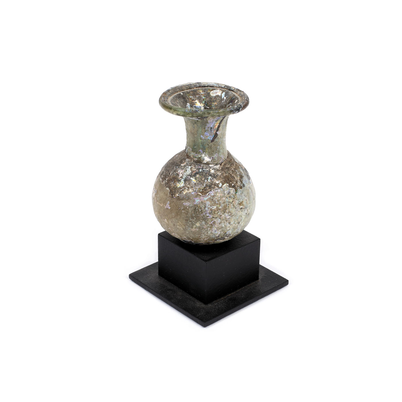 Stunning unguentarium made of glass, with  iridescent reflexions, Syria, the Roman period, the 1st century