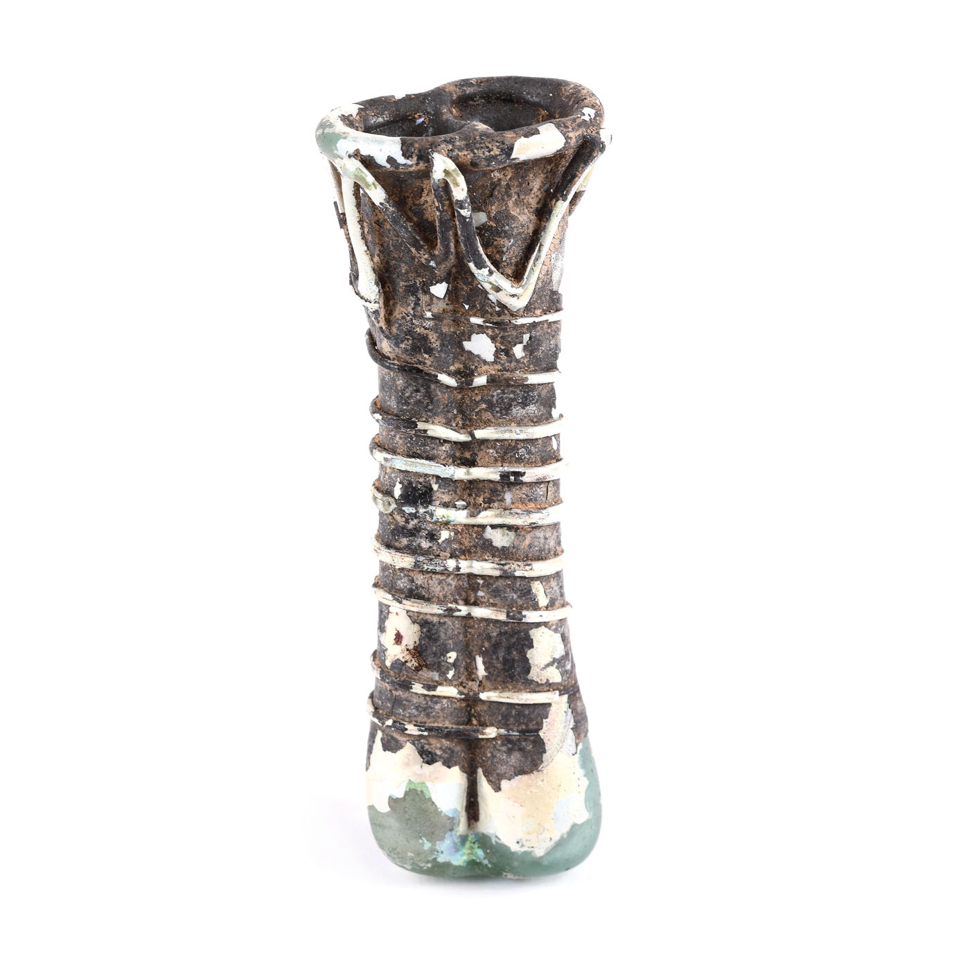 Unguentarium made of glass, richly decorated with paste applications with iridescent reflexions, Syria, the Roman period, the 2nd-3rd century