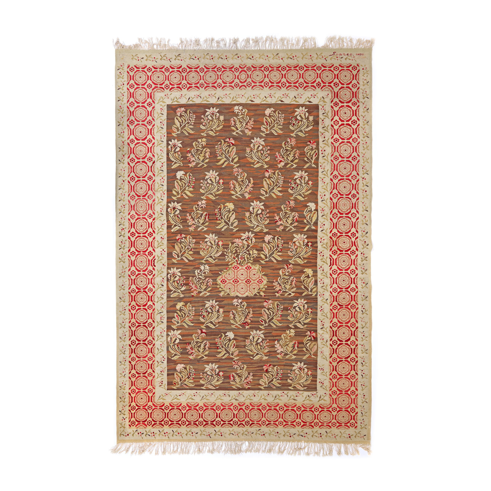 Wool carpet from Oltenia, decorated with floral motifs, dated 1935, rare collector’s item