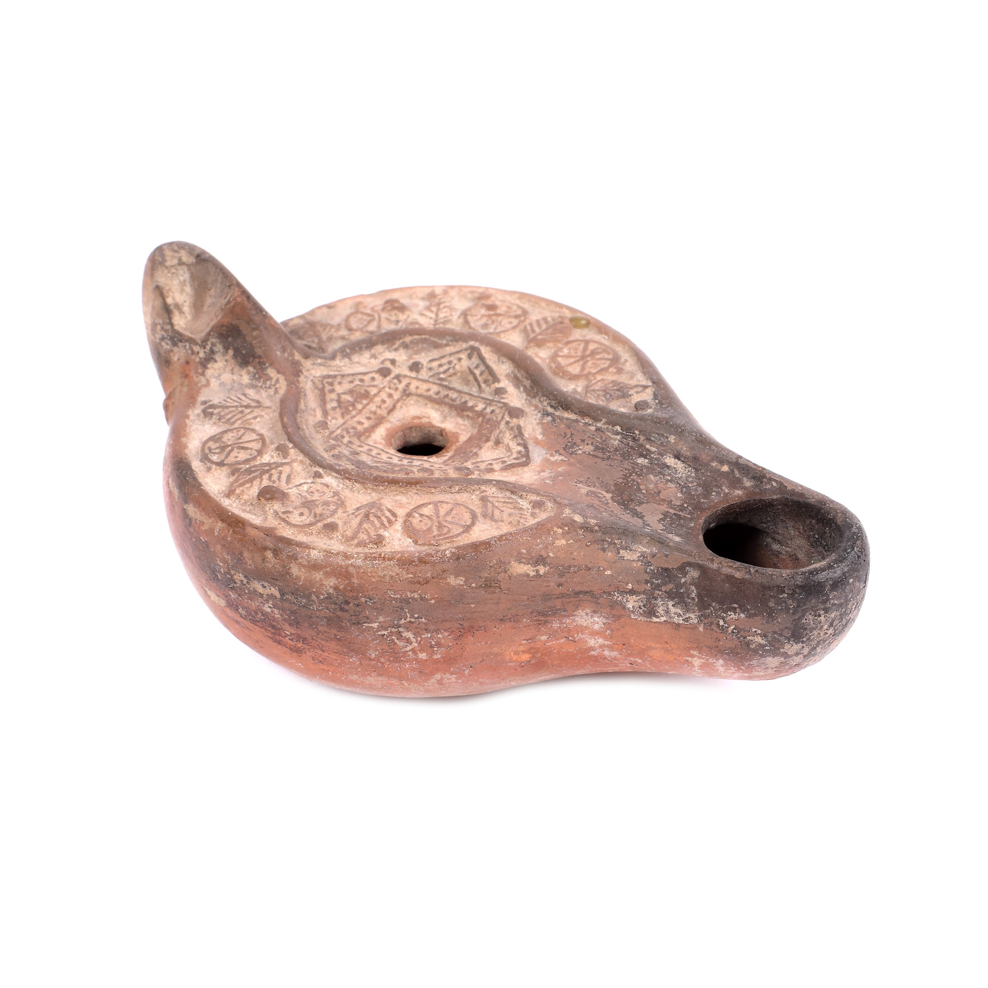 Byzantine oil lamp depicting the Christ monogram (christmon), Early Middle Ages