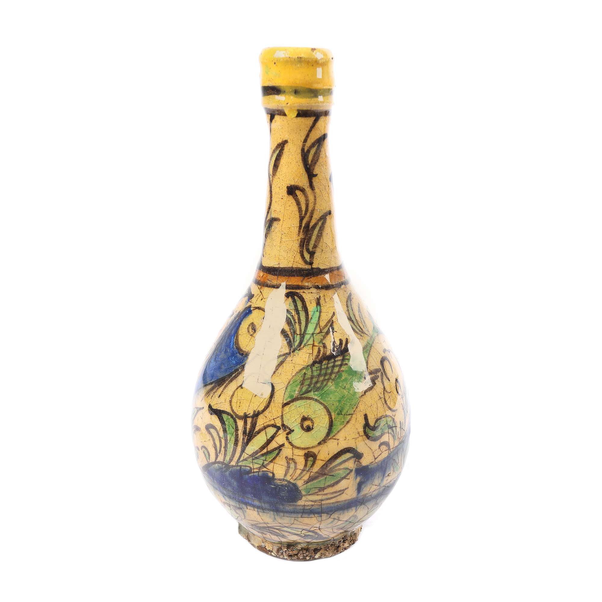 Persian vase made of glazed ceramics, decorated with floral and marine elements, Qajar Dynasty period, mid 19th century