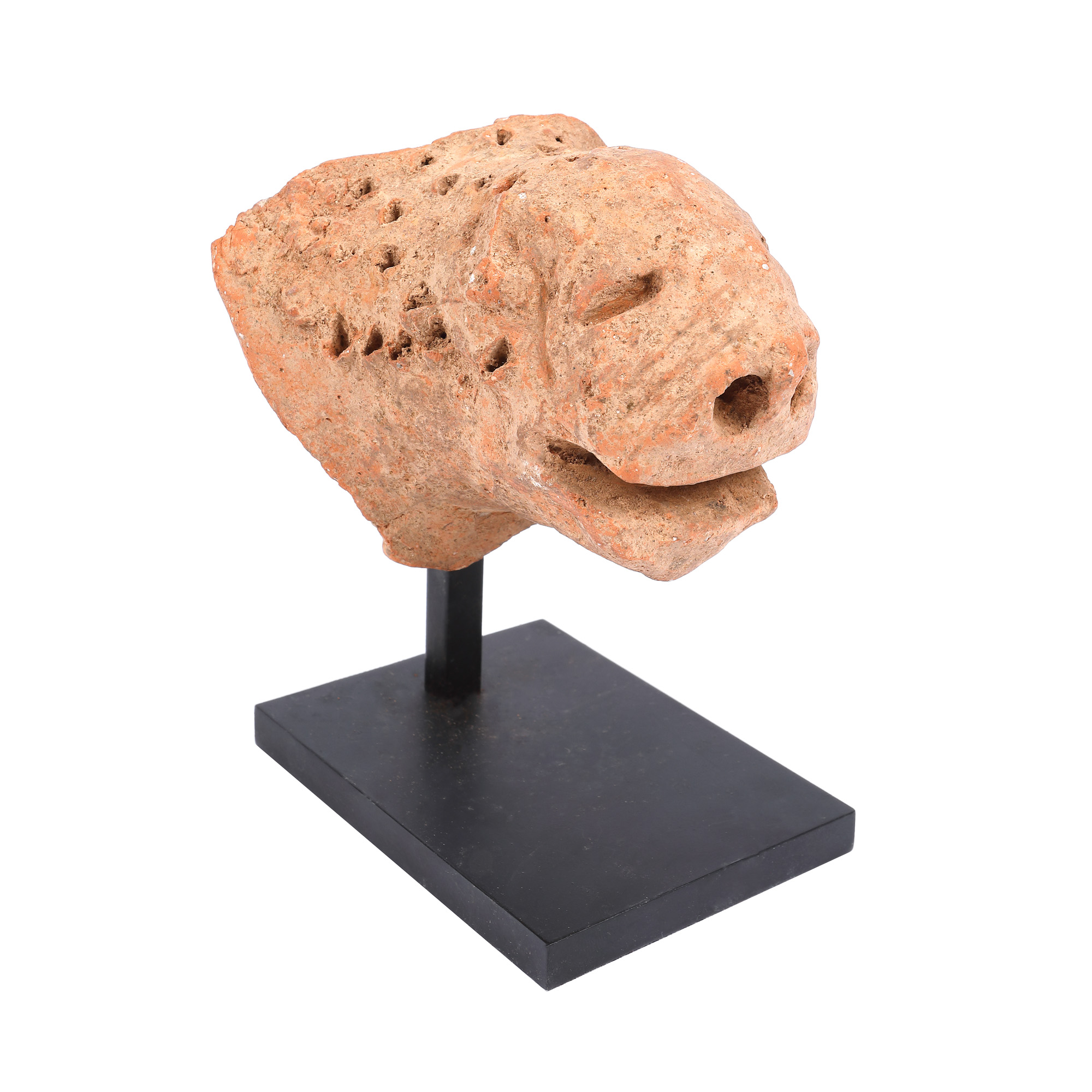 Fragment of a terracotta statuette, representing a lion's head, Mesopotamia, ca. III-VI BC