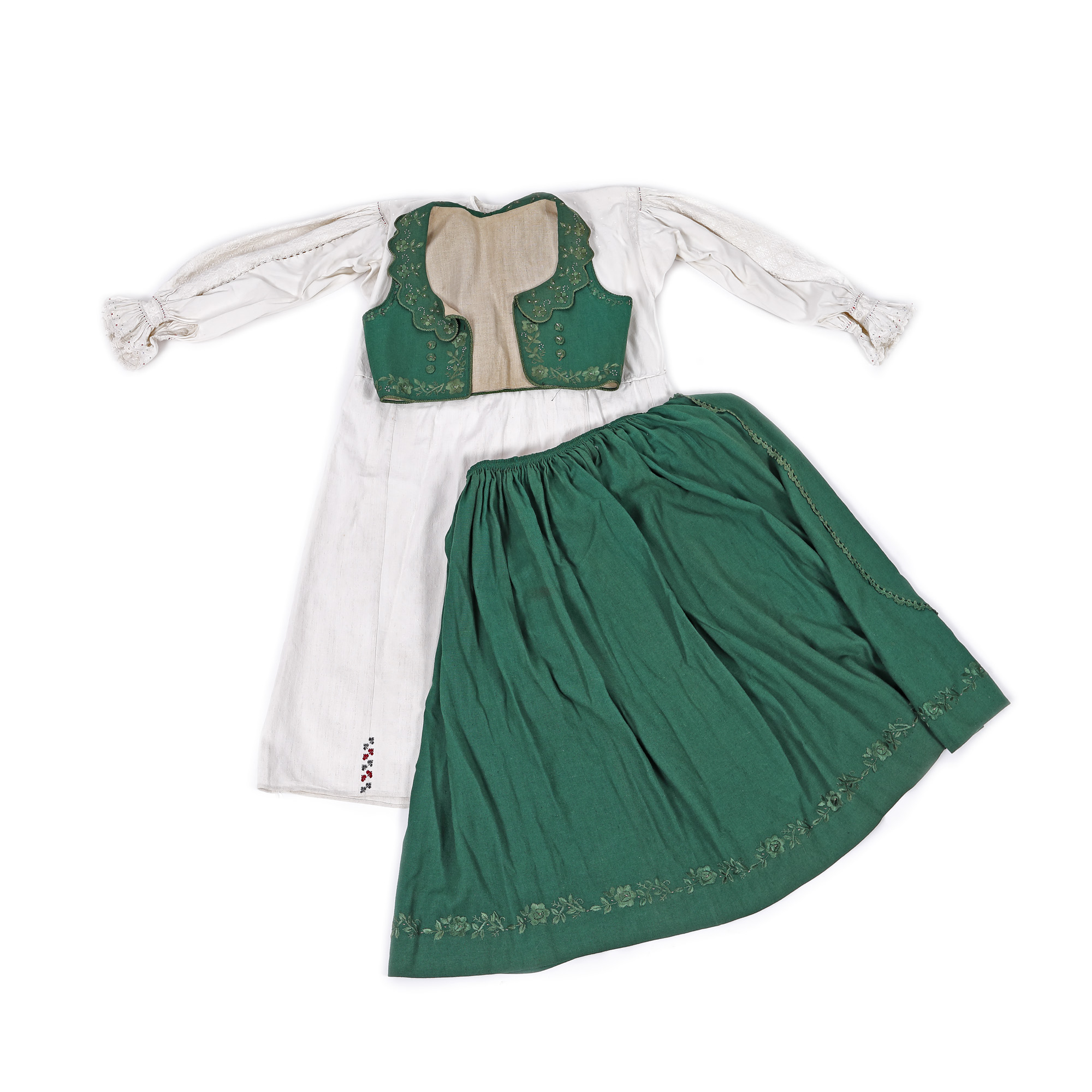 Folk costume consisting of blouse, bottoms, vest and apron, Făgăraș area, inter-war period