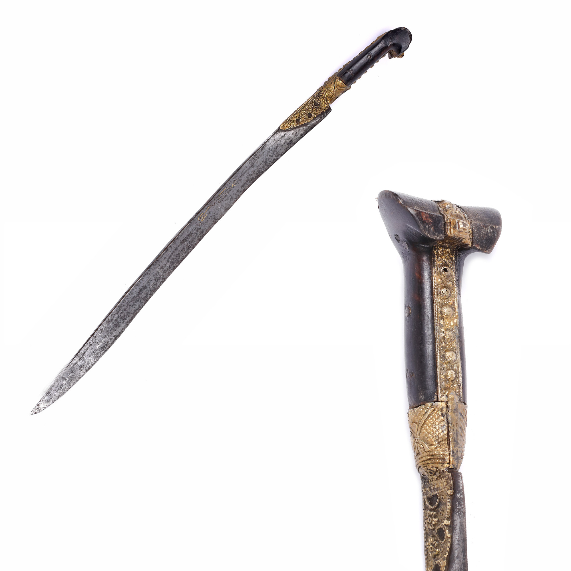 Ottoman yatagan, made of steel, brass and horn, dated 1271 from Hegira (1854)