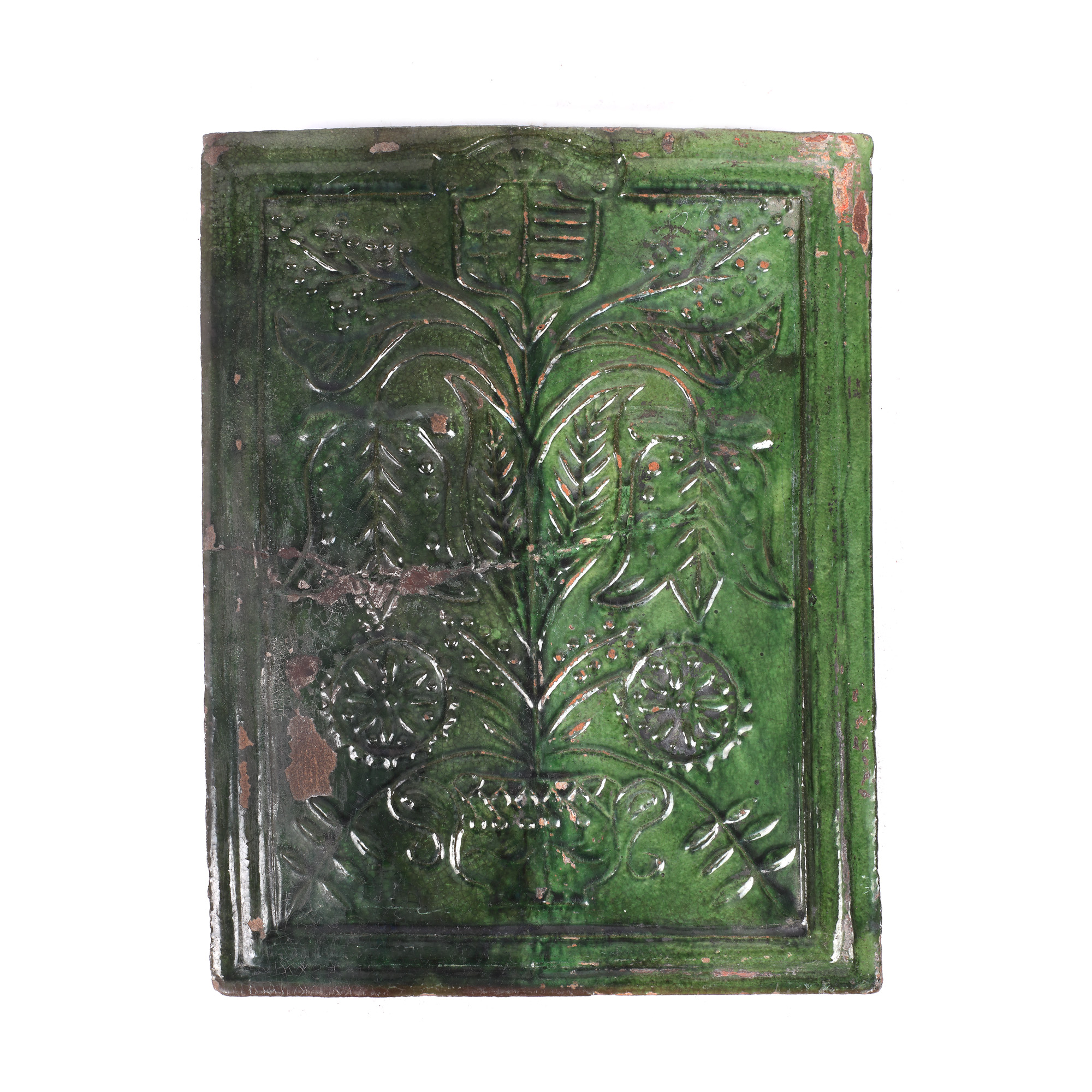 Transylvanian wall tile, decorated with heraldic coat of arms, 19th century