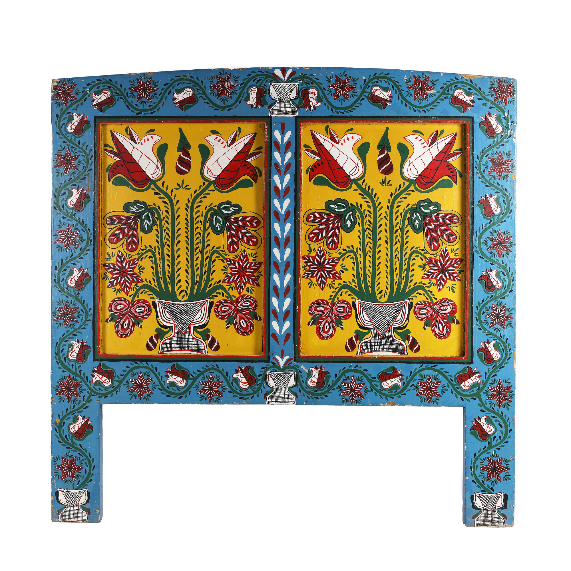 Wooden bed table, painted with floral motifs (tulips), Țara Călatei, Transylvania, mid 20th century