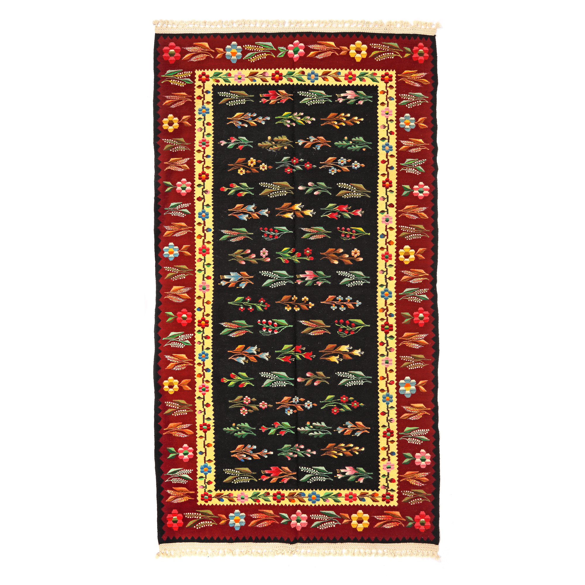 Wool carpet from Oltenia, decorated with specific floral motifs, mid 20th century