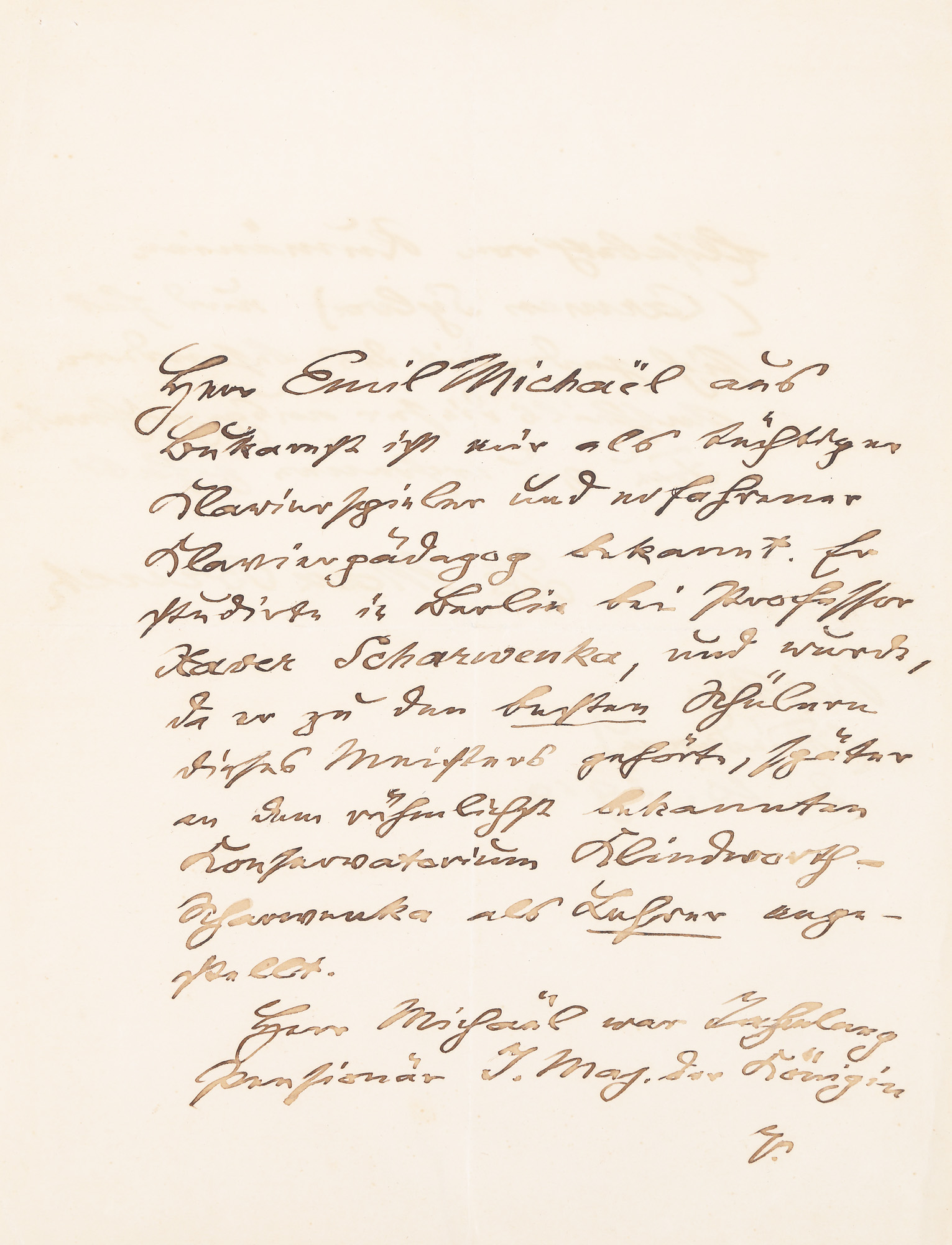 Scrisoare trimisă de compozitorul german Max Bruch către pianistul bucovinean Emil Michael, Berlin, 8 octombrie 1910, cu semnătură olografă