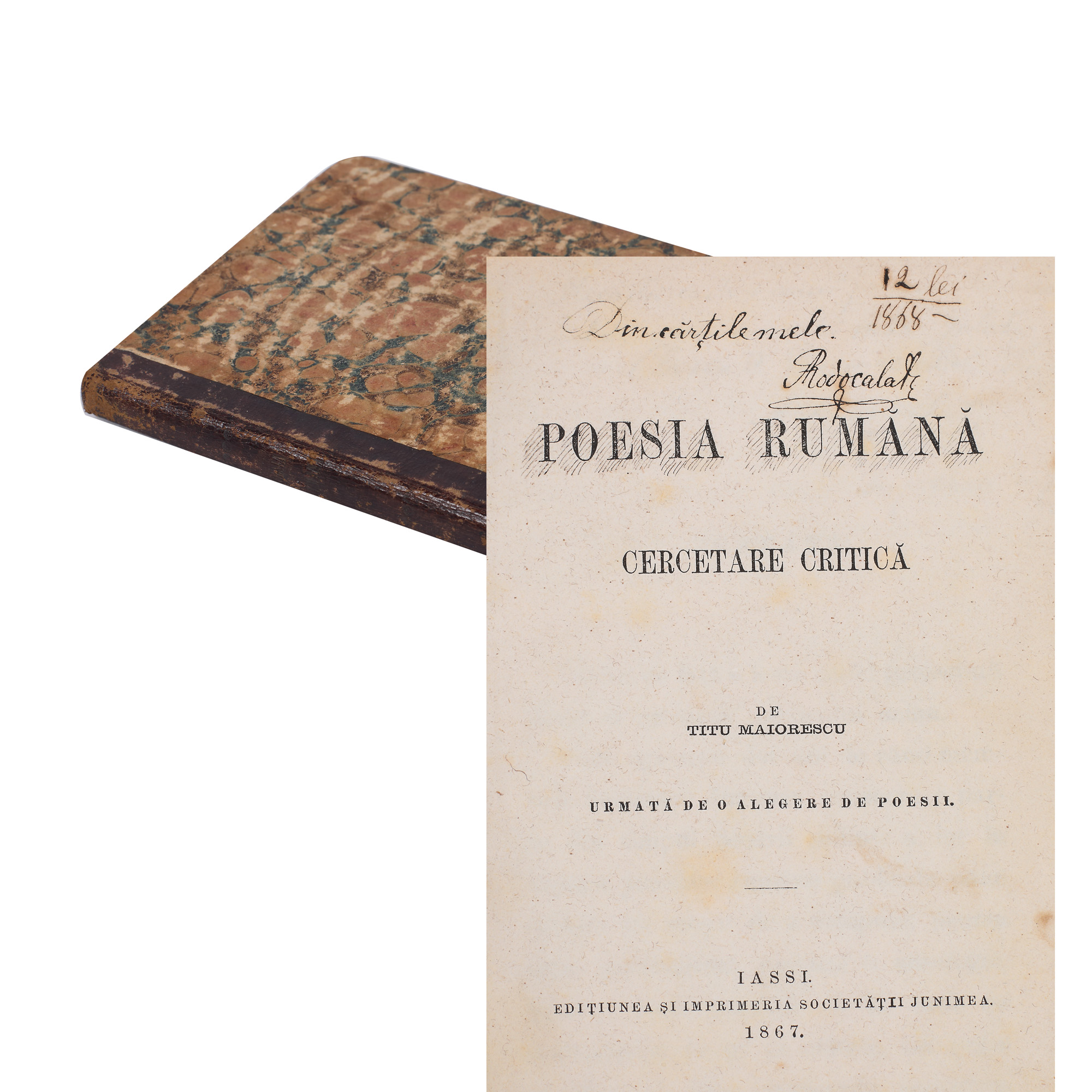 ”Poezia română”, de Titu Maiorescu, Iași, 1867, cu ex-libris