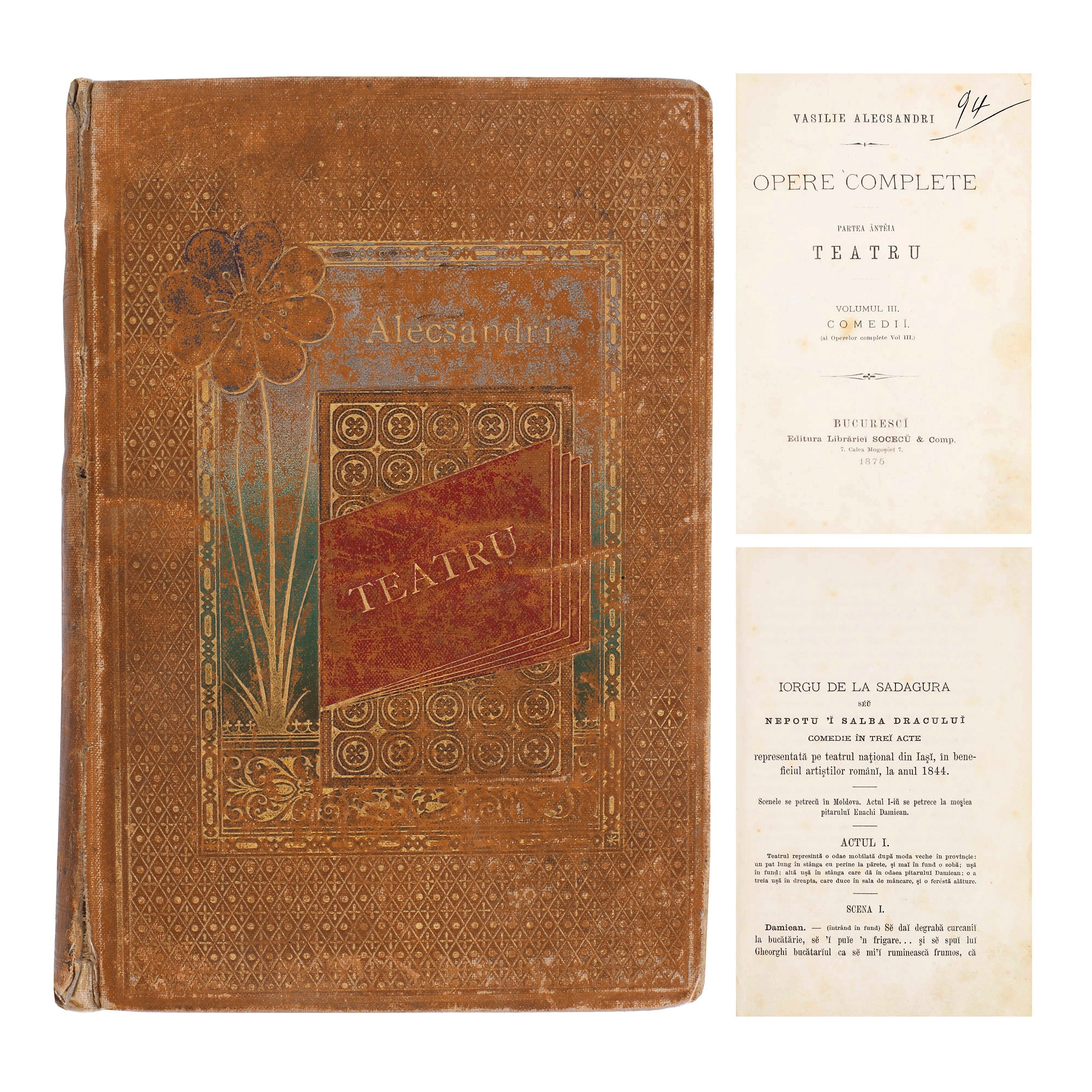 ”Teatru”, de Vasile Alecsandri, ediție princeps, București, 1875, exemplar bibliofil
