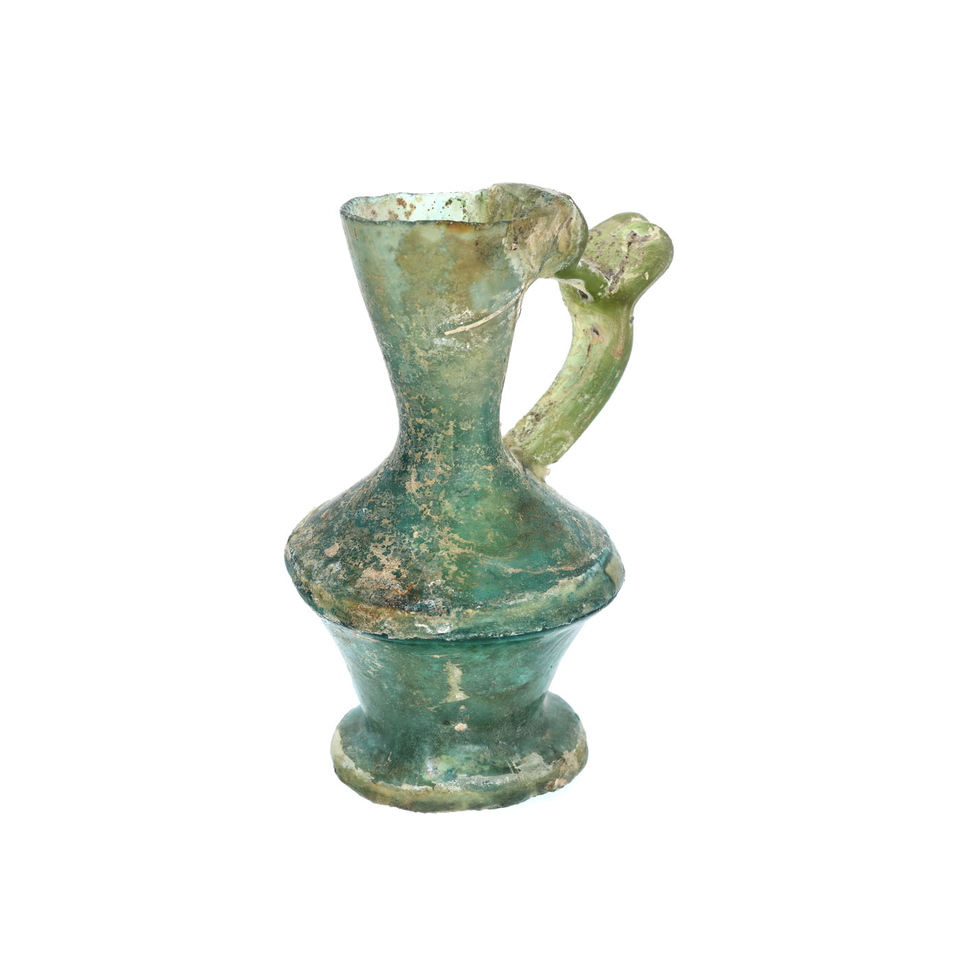 Rare unguentarium made of glass, in the shape of a pitcher with a handle, Syria, the Roman period, the 1st-3rd century