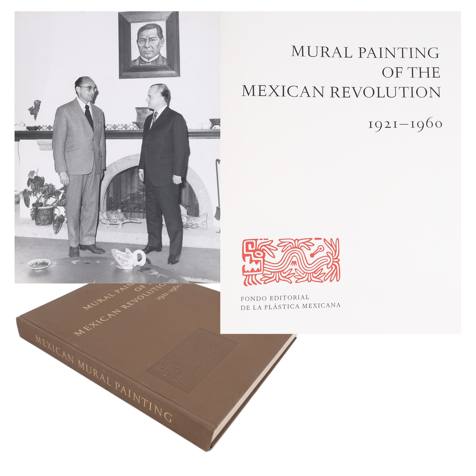 Lot format dintr-o fotografie ilustrându-l pe George Macovescu alături de fostul președinte al Mexicului, Luis Echeverría, Mexico City, 23 octombrie 1974, și ”Picturi murale ale Revoluției Mexicane, 1921-1960”, de Carlos Perricel, Mexico City, 1960, provine din colecția fostului ministru de externe George Macovescu