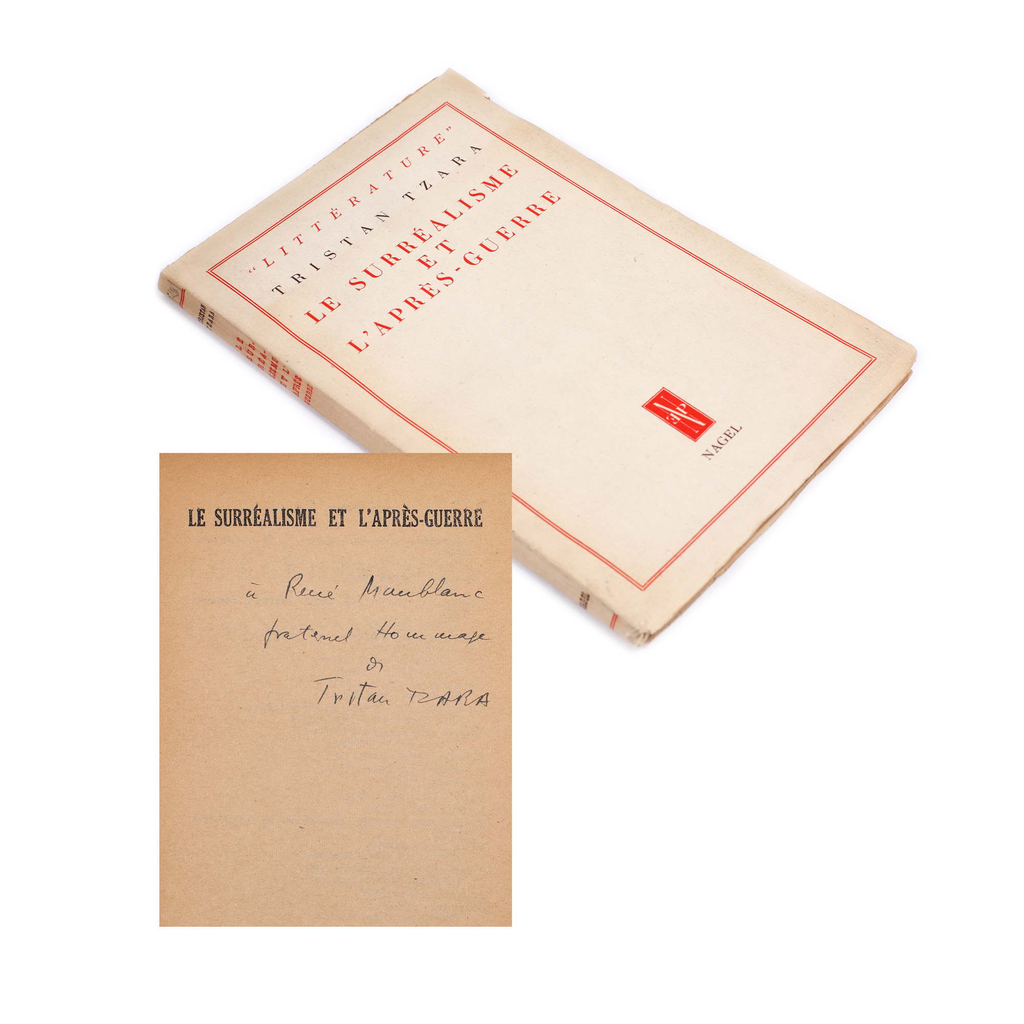 ”Le surréalisme et l'après querre”, de Tristan Tzara, Paris, 1948, cu dedicația și semnătura olografă a autorului, piesă rară, de colecție