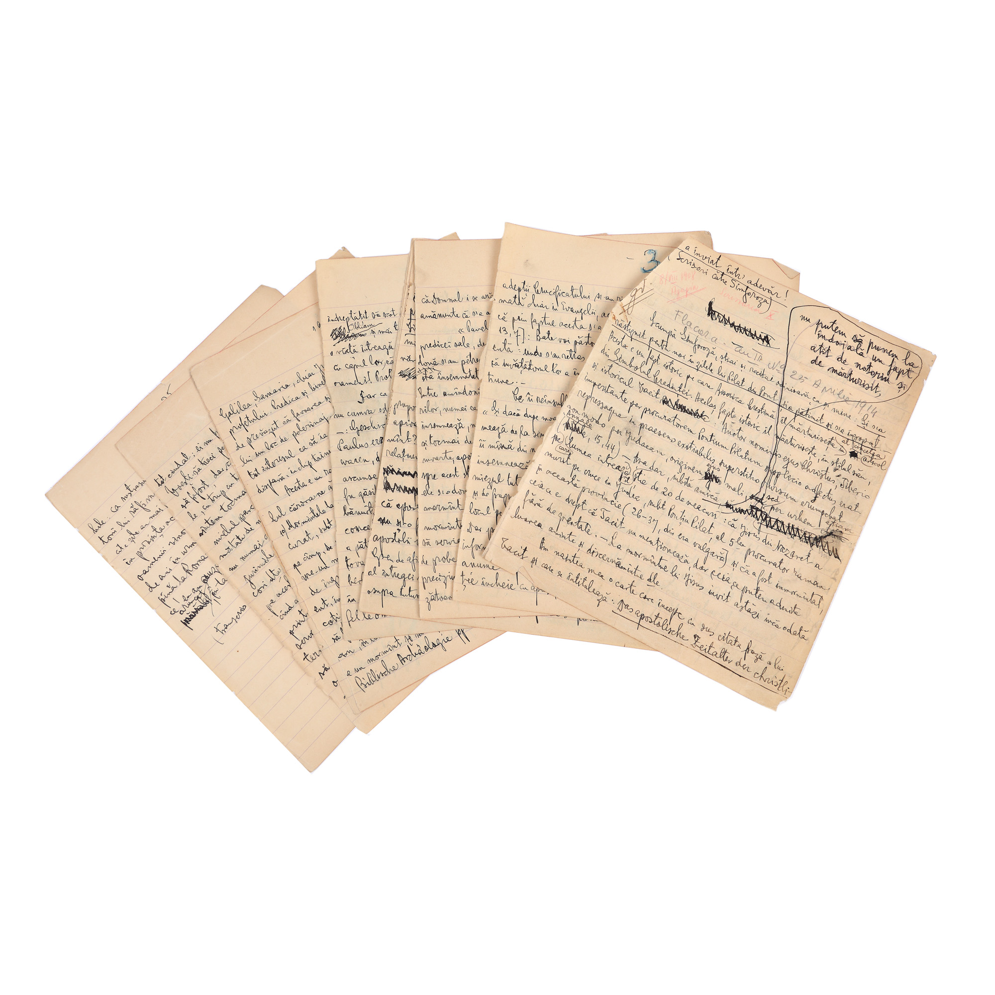Manuscris ”Scrisori către Sinforoza”, de Gala Galaction, Agapia, 1908, cu semnătura olografă, provine din colecția istorică Șerban Țuculescu-Maria Galaction (13 file)