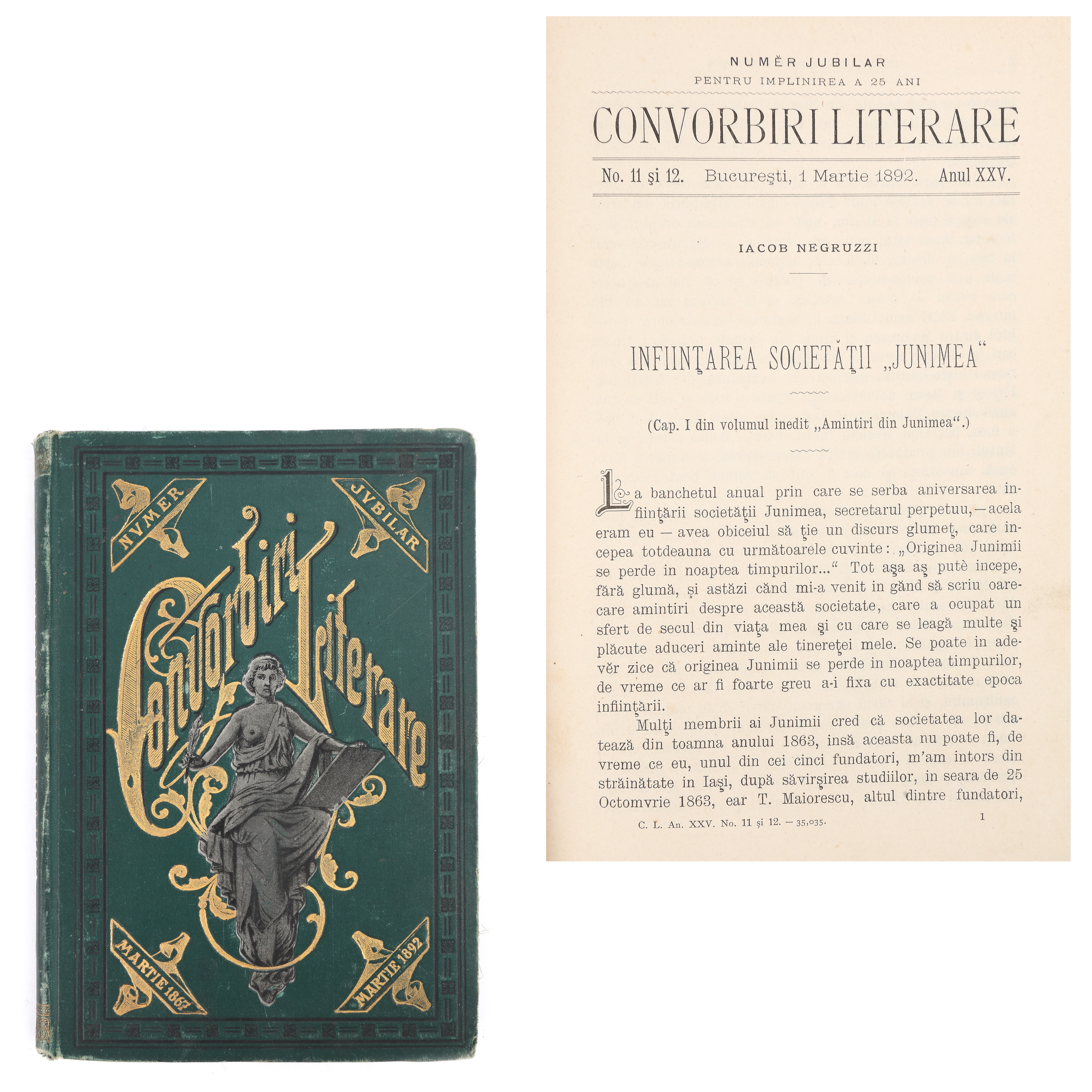 "Convorbiri literare" ("Literary conversations") magazine, issues 11 and 12, Bucharest, 1892, jubilee bibliophile edition, 25 years after its first publication, offered by Alexandru Marghiloman