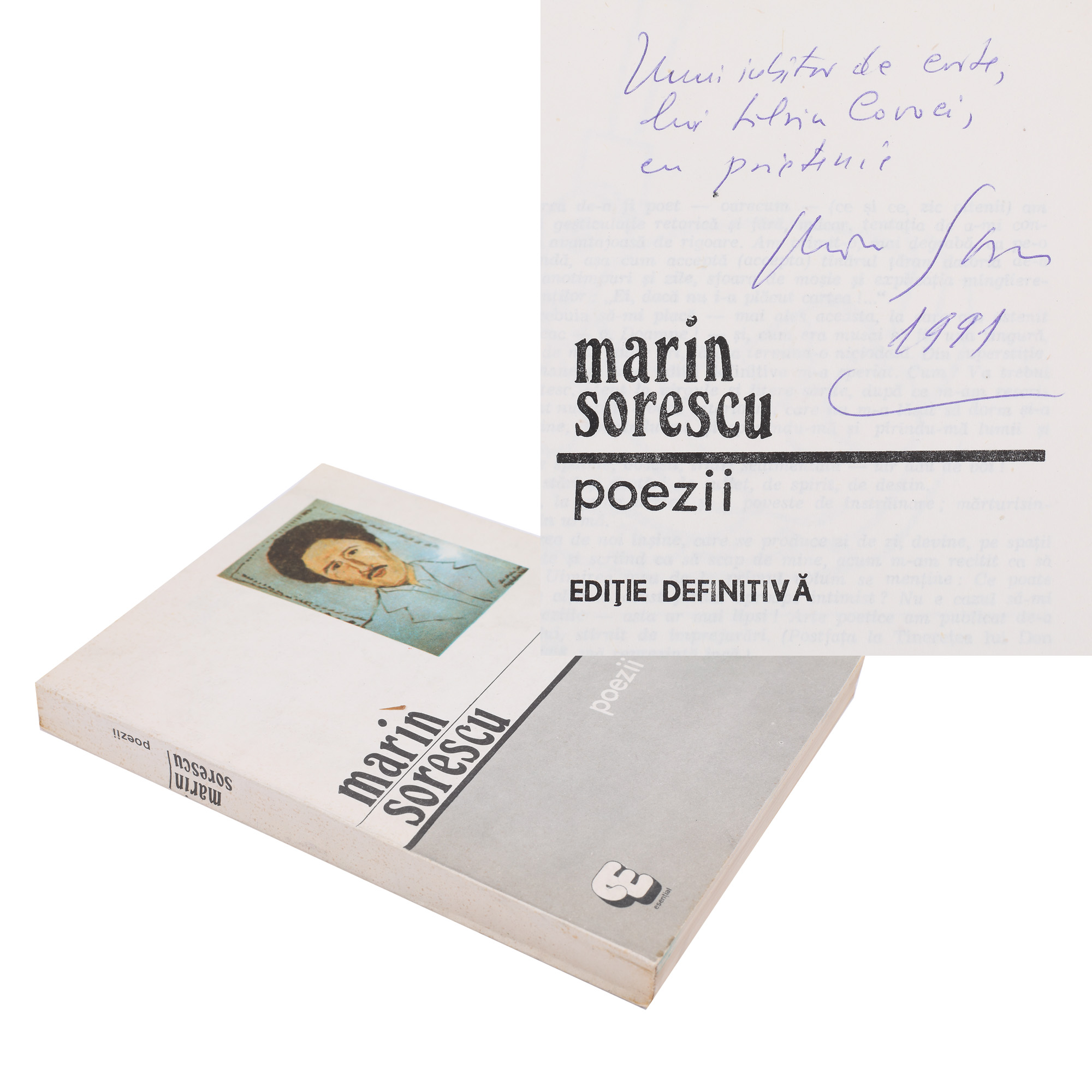 ”Poezii”, de Marin Sorescu, Craiova, 1990, cu dedicația și semnătura olografă a autorului