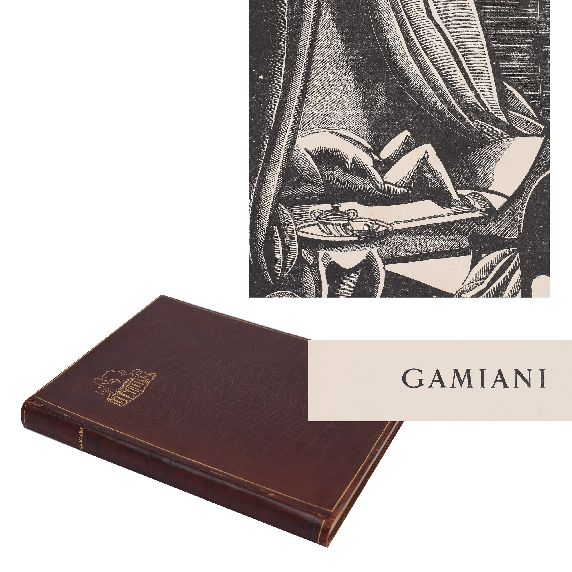 ”Gamiani”, de  Alfred de Musset, franceză, cca. 1920, în legătură de piele și ex-libris, exemplar numerotat 409 din 500