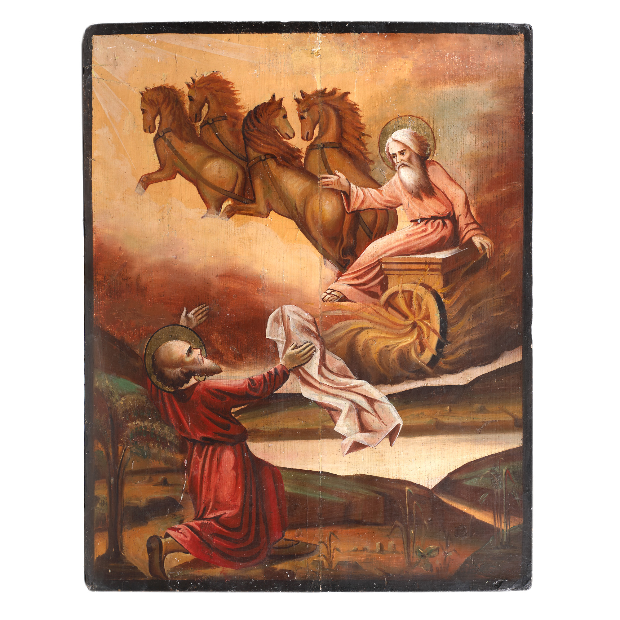 Icon on wood, "Prophet Elijah's Ascendence to Heaven", Russian school, early 20th century