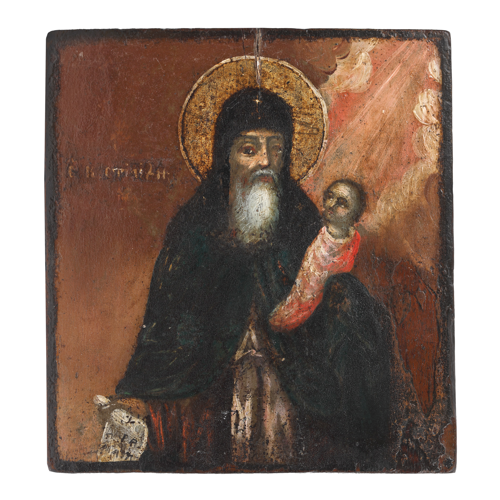 Icoană pe lemn, ”Sfântul Stelian, ocrotitorul pruncilor”, școală românească, jumătatea sec. XIX