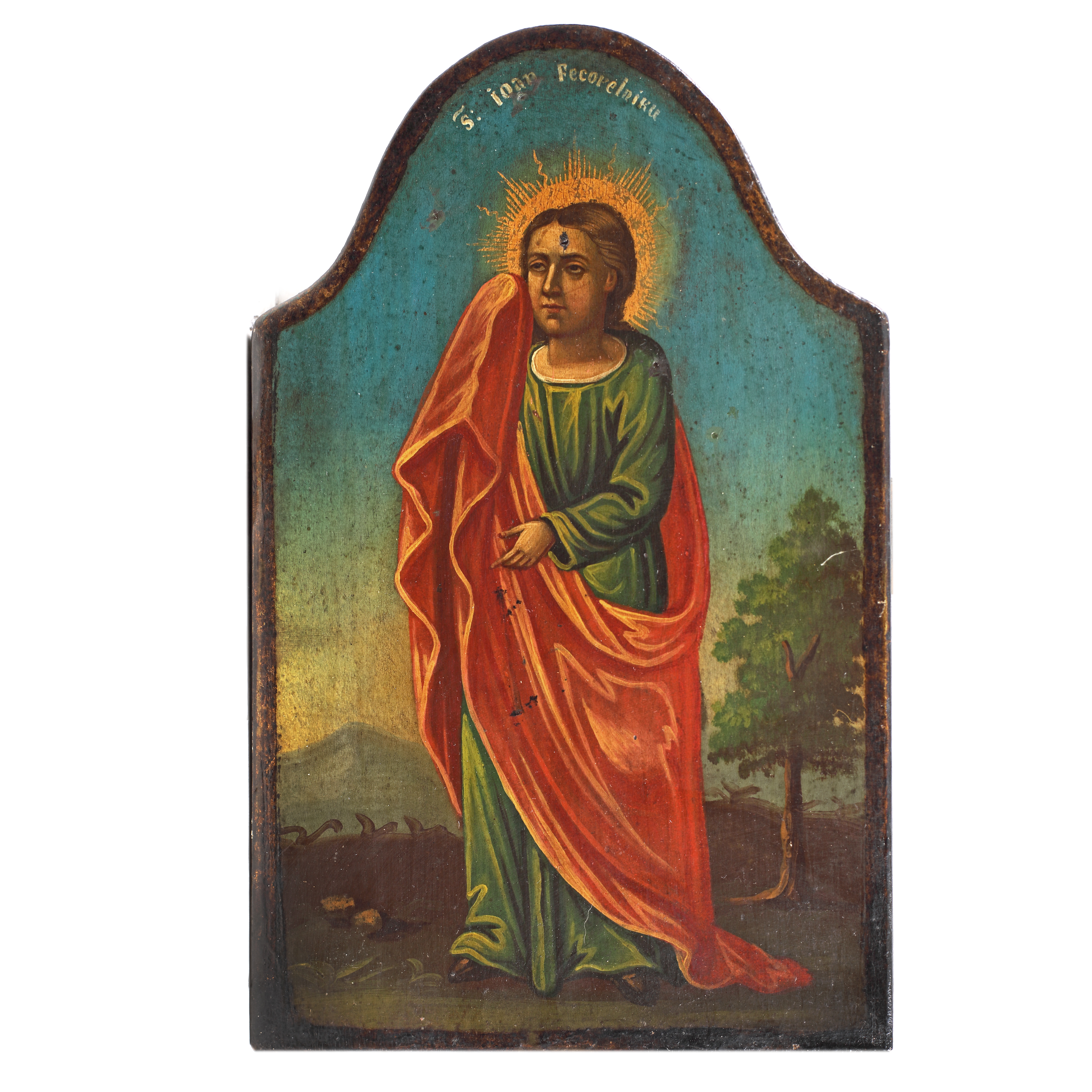 Icoană pe lemn, ”Sfântul Apostol Ioan Feciorelnicul”, școală românească, jumătatea sec. XIX