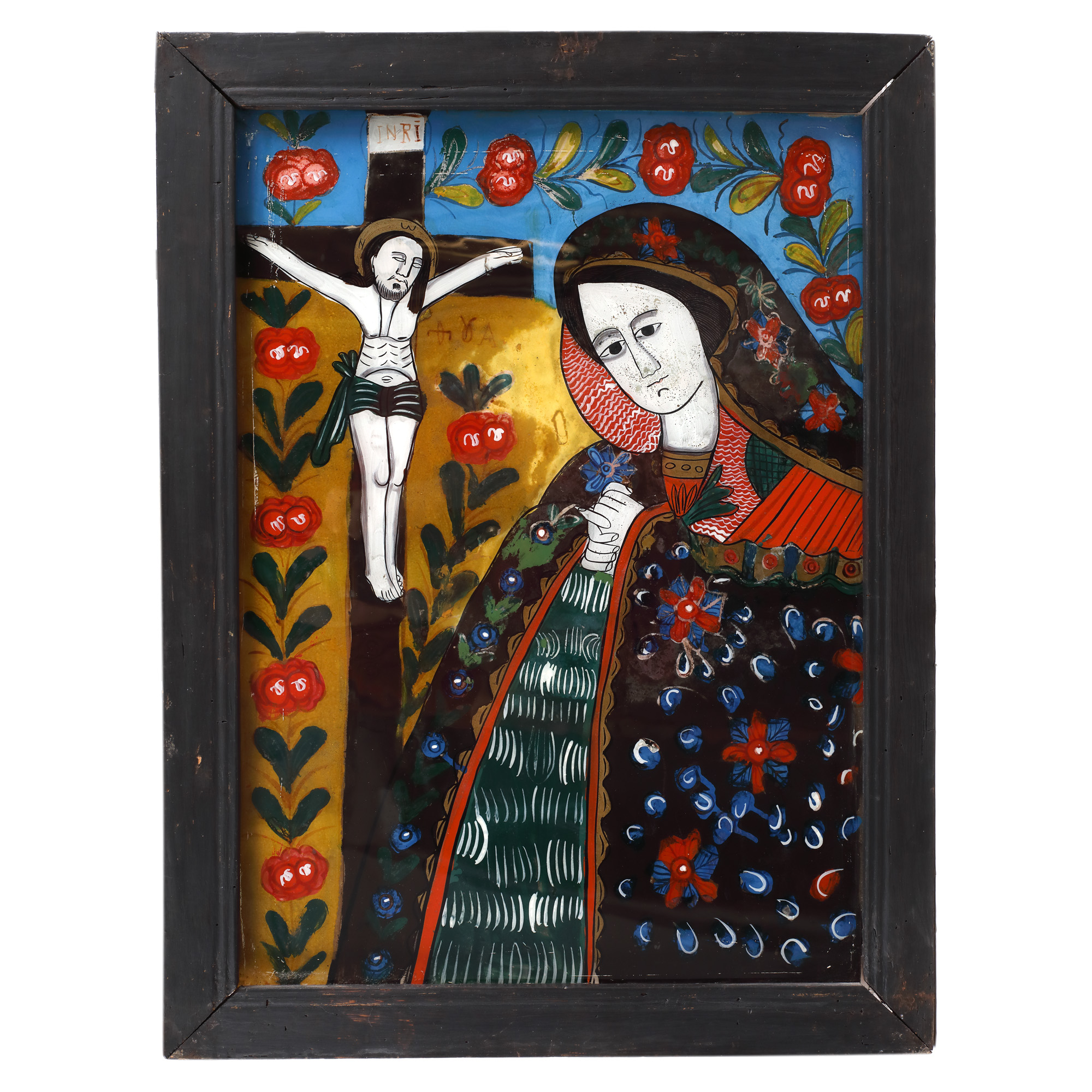 Icon on glass, "Bereaved Virgin Mary", attributed to painter Maria Chifor 2, early 20th century
