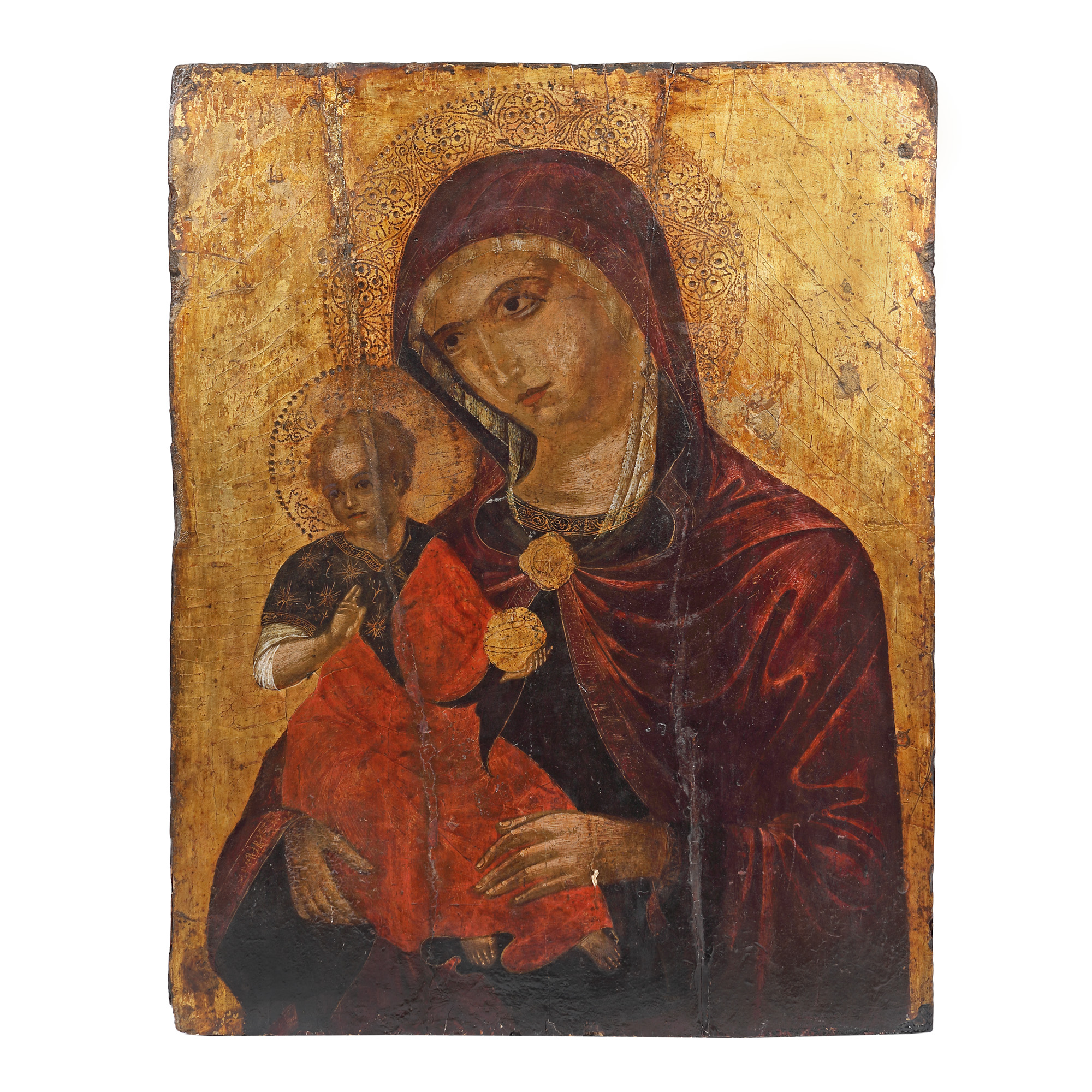 Venetian-Cretan icon on wood, "Mother of God with Christ Child (Hodegetria)", early 16th century, rare collector's item