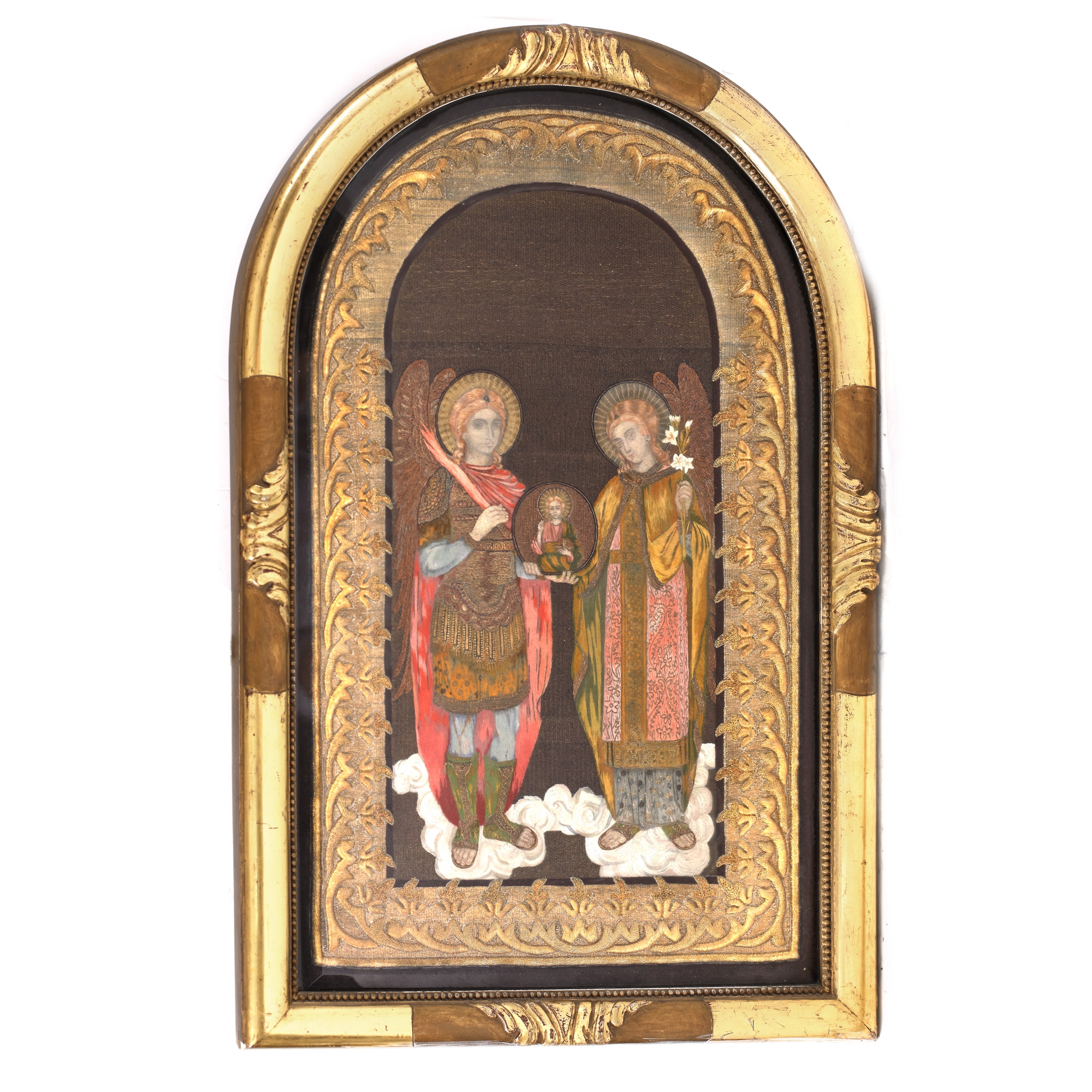 Gold- and silver-plated thread weave, with "The Holy Archangels Michael and Gabriel" theme, Romanian workshop, 1932, rare collector's item