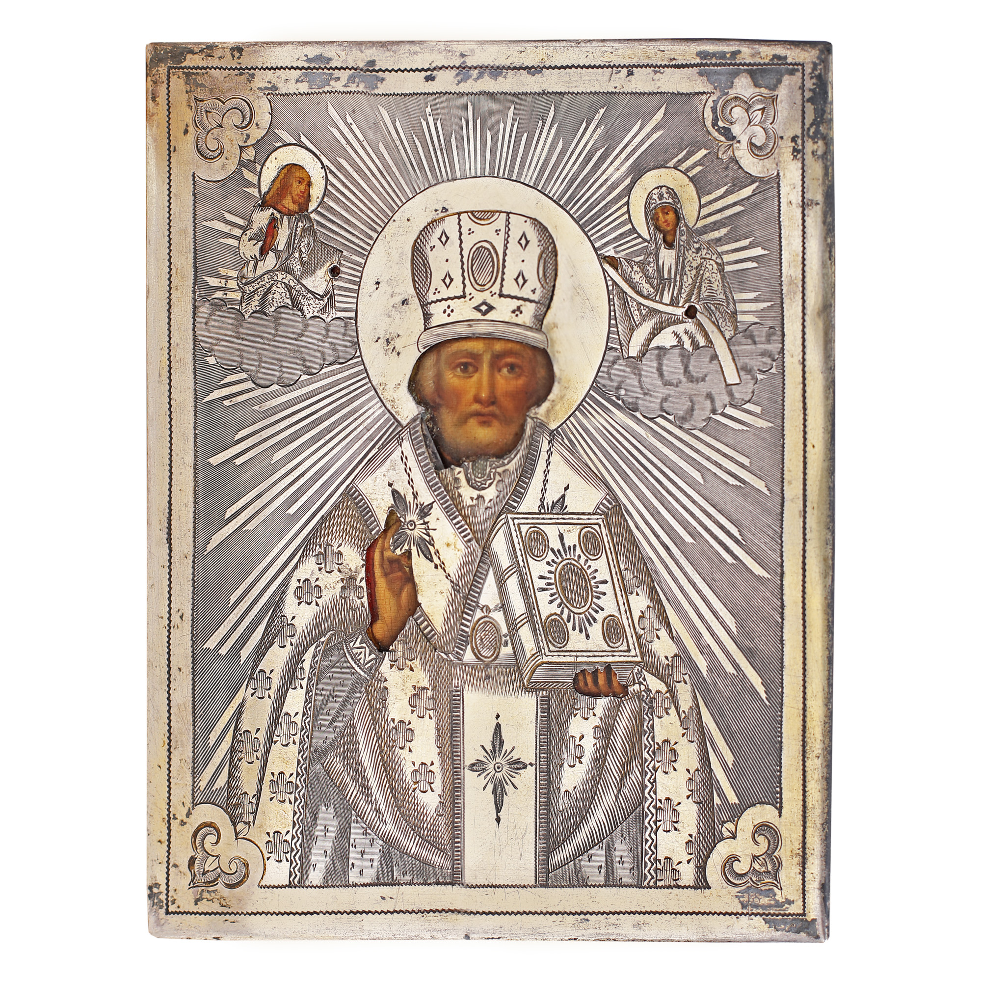 Icon on wood, with gold-plated silver ferrule, "Saint Nicholas", Russian school, 186[0]
