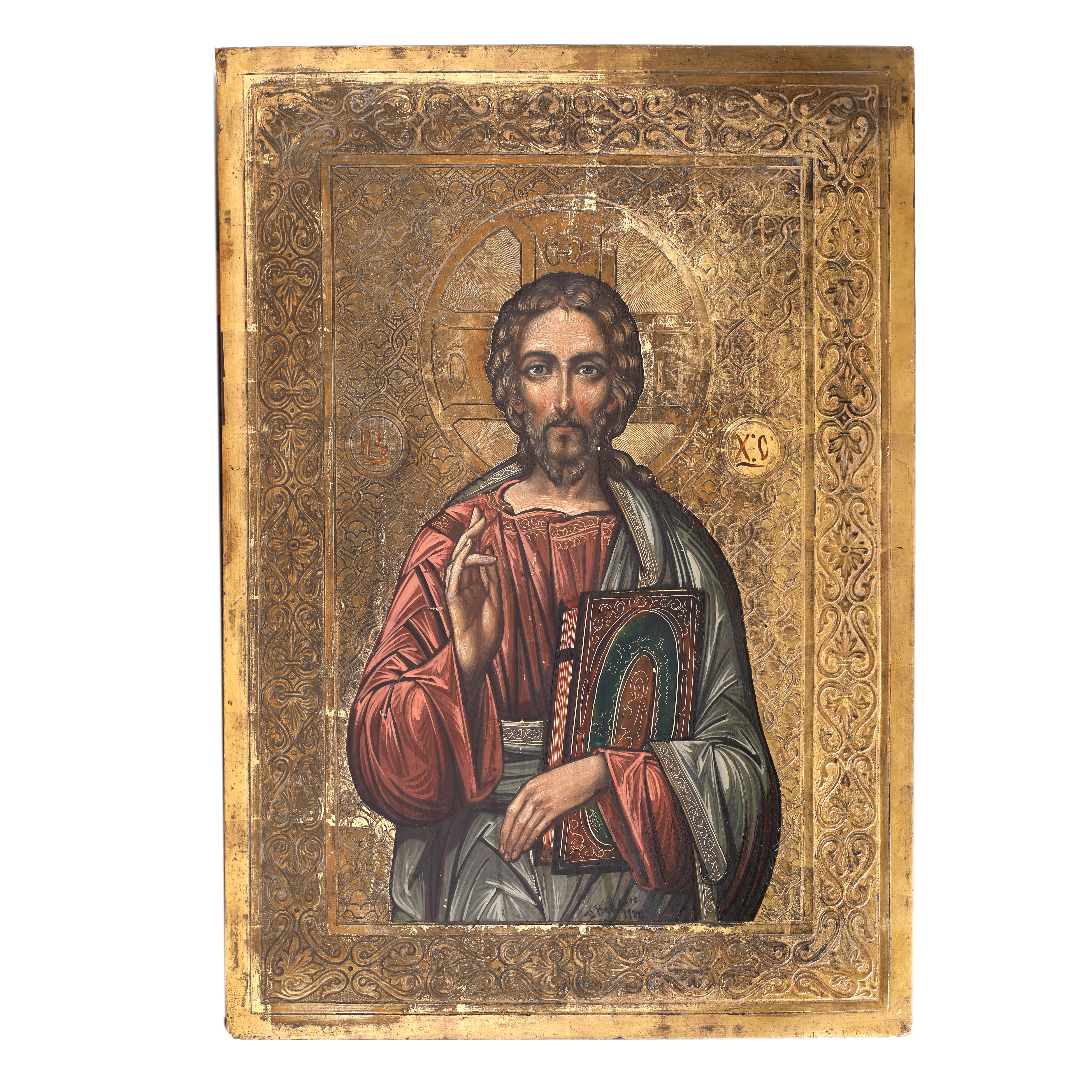 Icoană pe lemn, ”Iisus Pantocrator”, zugrav Dimitrie Belizarie, 1920, piesă rară, de colecție